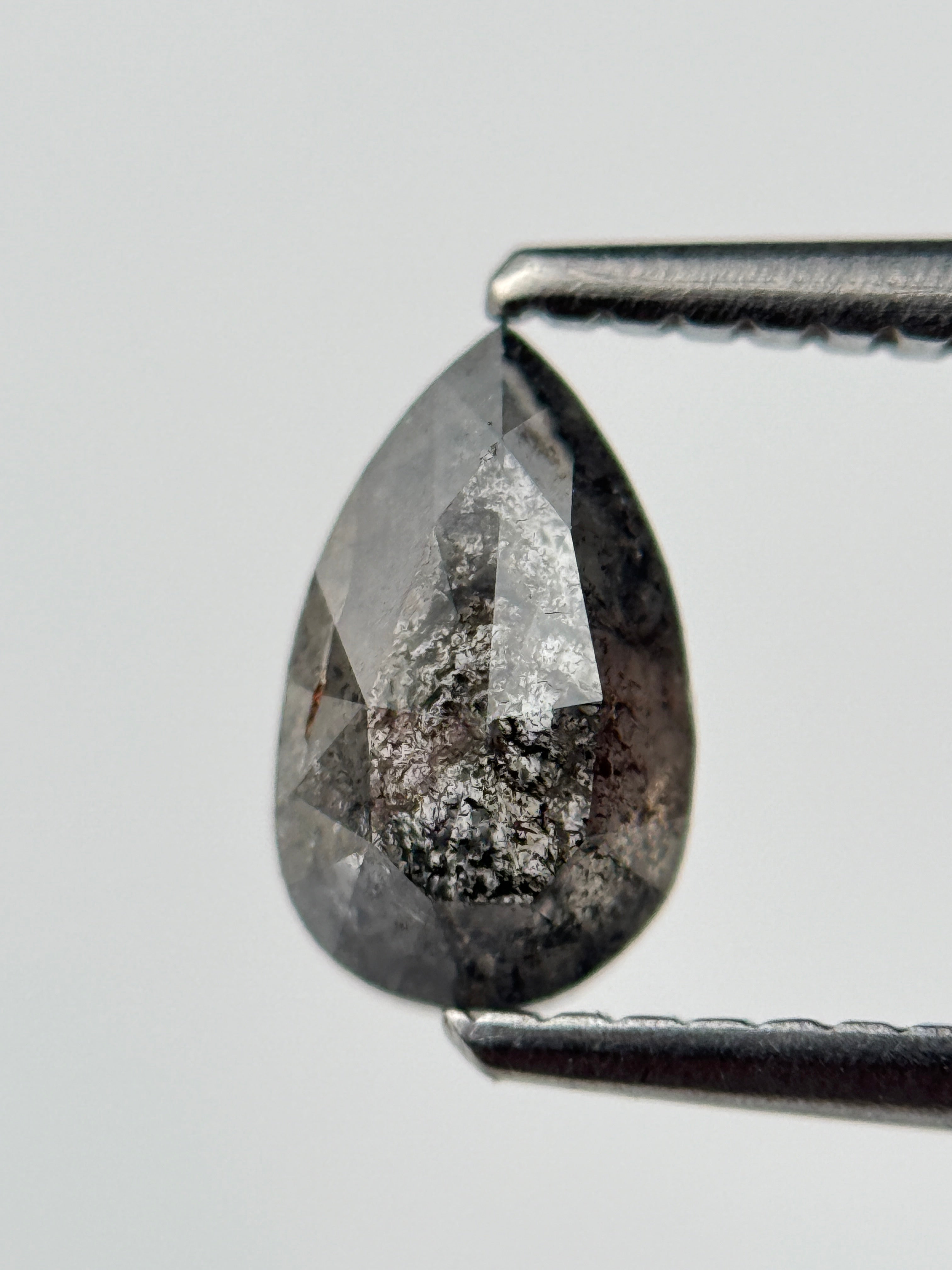 0.95 Ct  Pear Rose Cut  Grey Natural Salt and Pepper Diamond