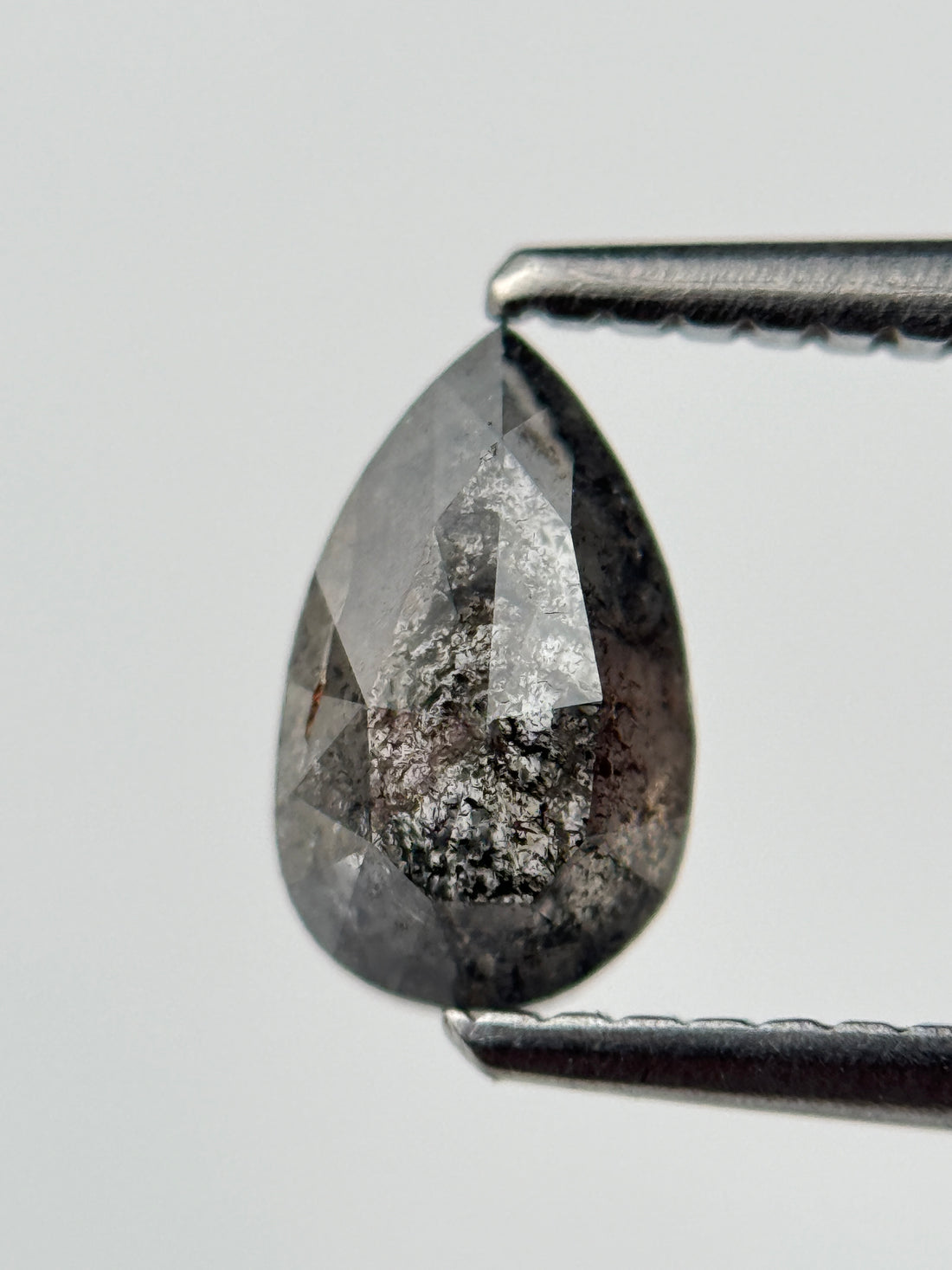 0.95 Ct  Pear Rose Cut  Grey Natural Salt and Pepper Diamond