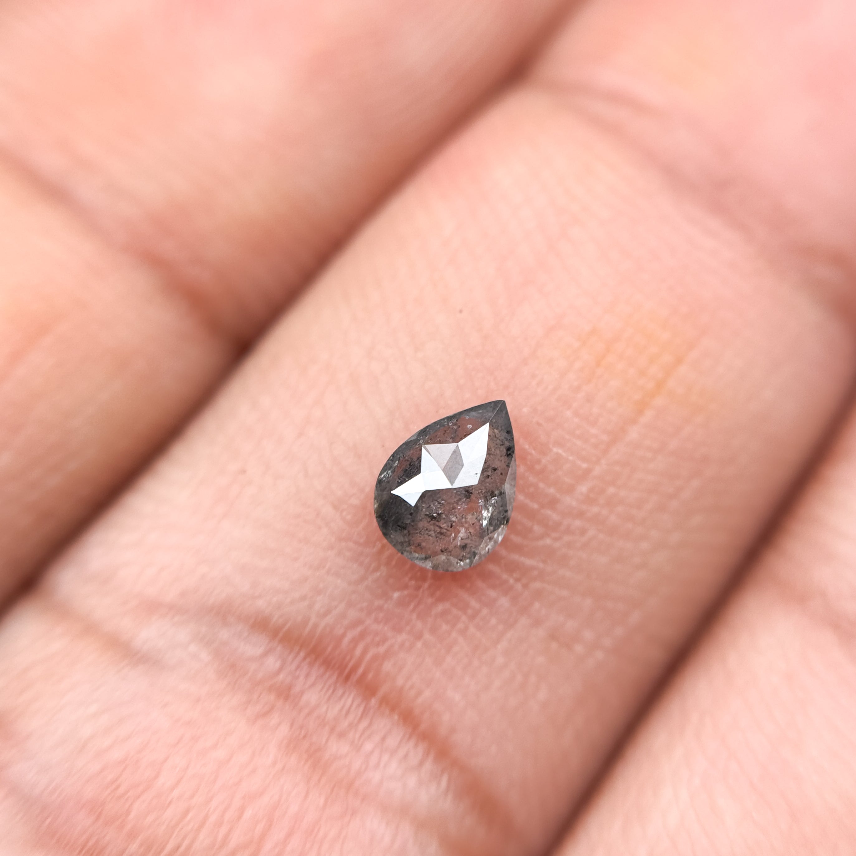 0.35 Ct Pear Rose Cut Grey Natural Salt and Pepper Diamond