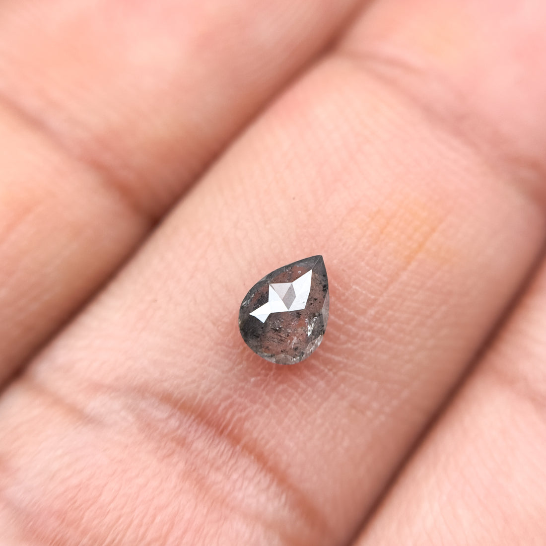 0.35 Ct Pear Rose Cut Grey Natural Salt and Pepper Diamond