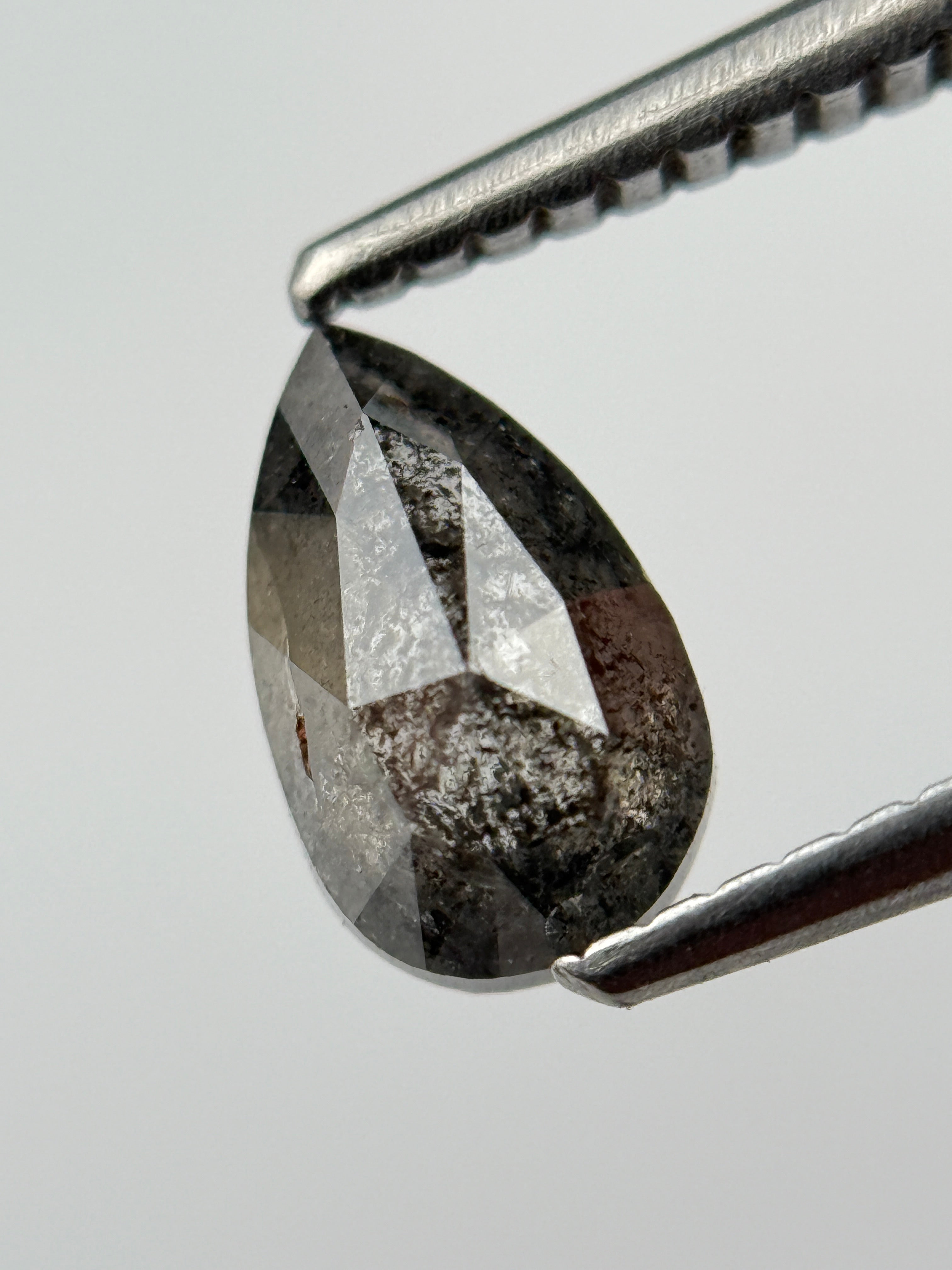 0.95 Ct  Pear Rose Cut  Grey Natural Salt and Pepper Diamond