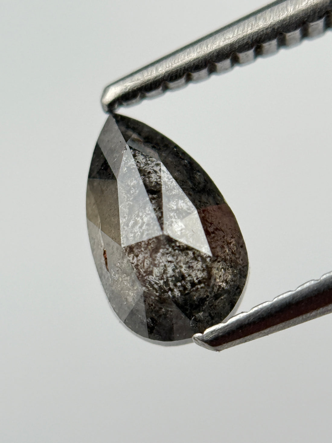 0.95 Ct  Pear Rose Cut  Grey Natural Salt and Pepper Diamond