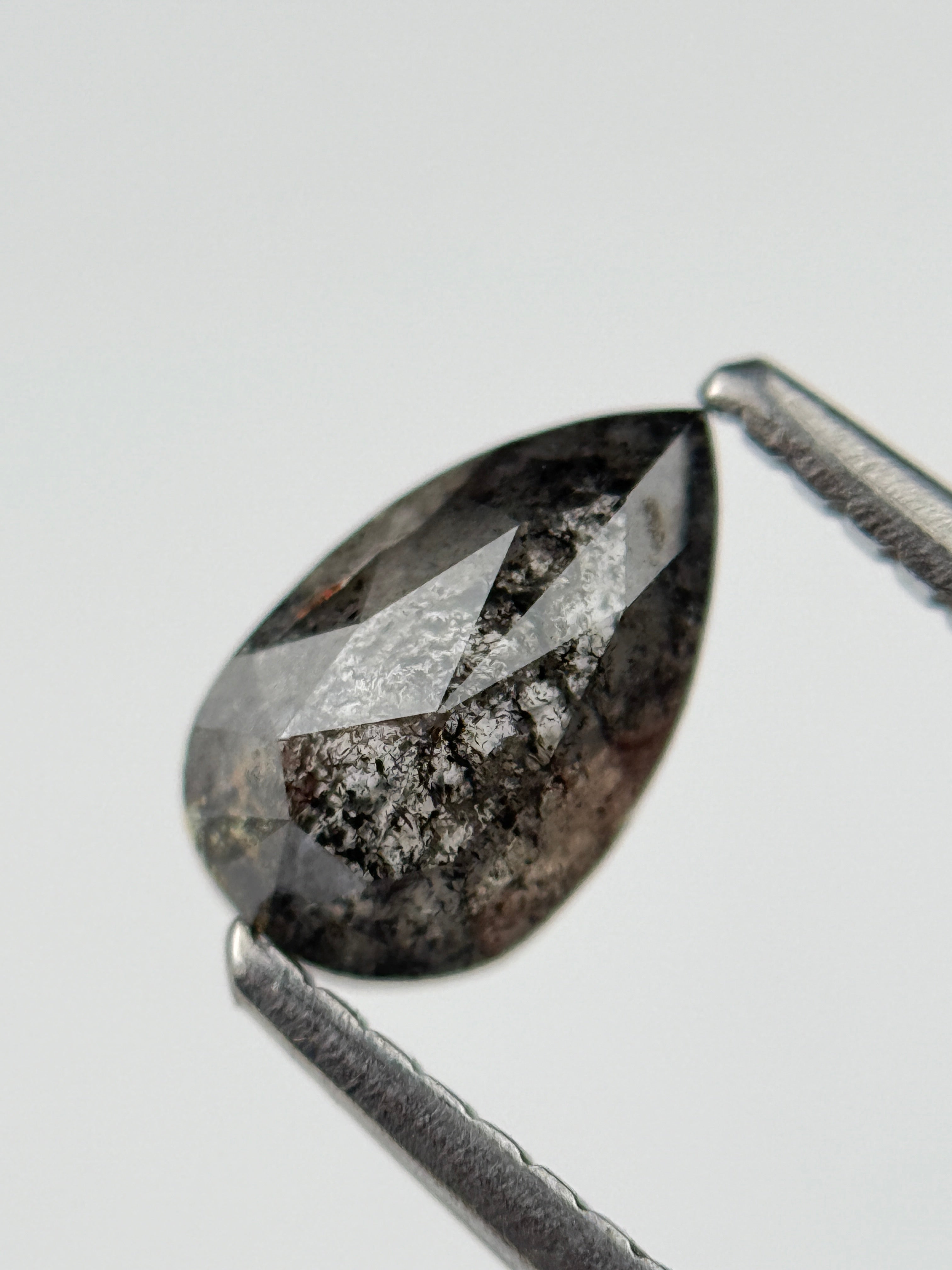 0.95 Ct  Pear Rose Cut  Grey Natural Salt and Pepper Diamond