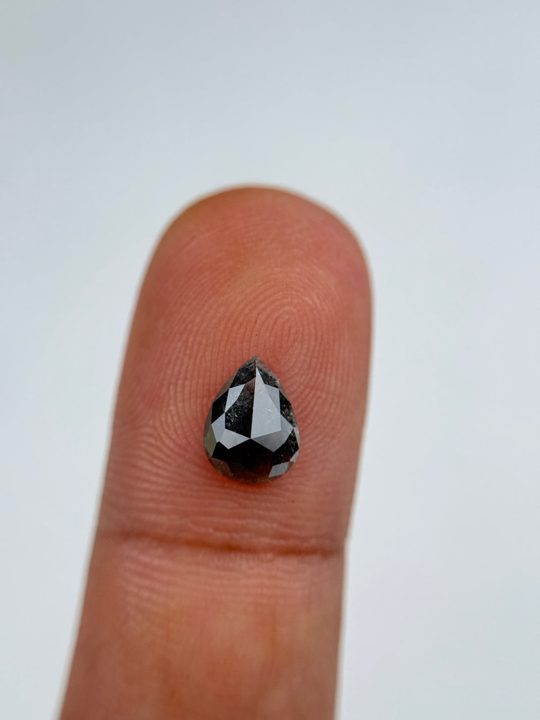 1.18 Ct Pear Rose Cut Grey Natural Salt and Pepper Diamond