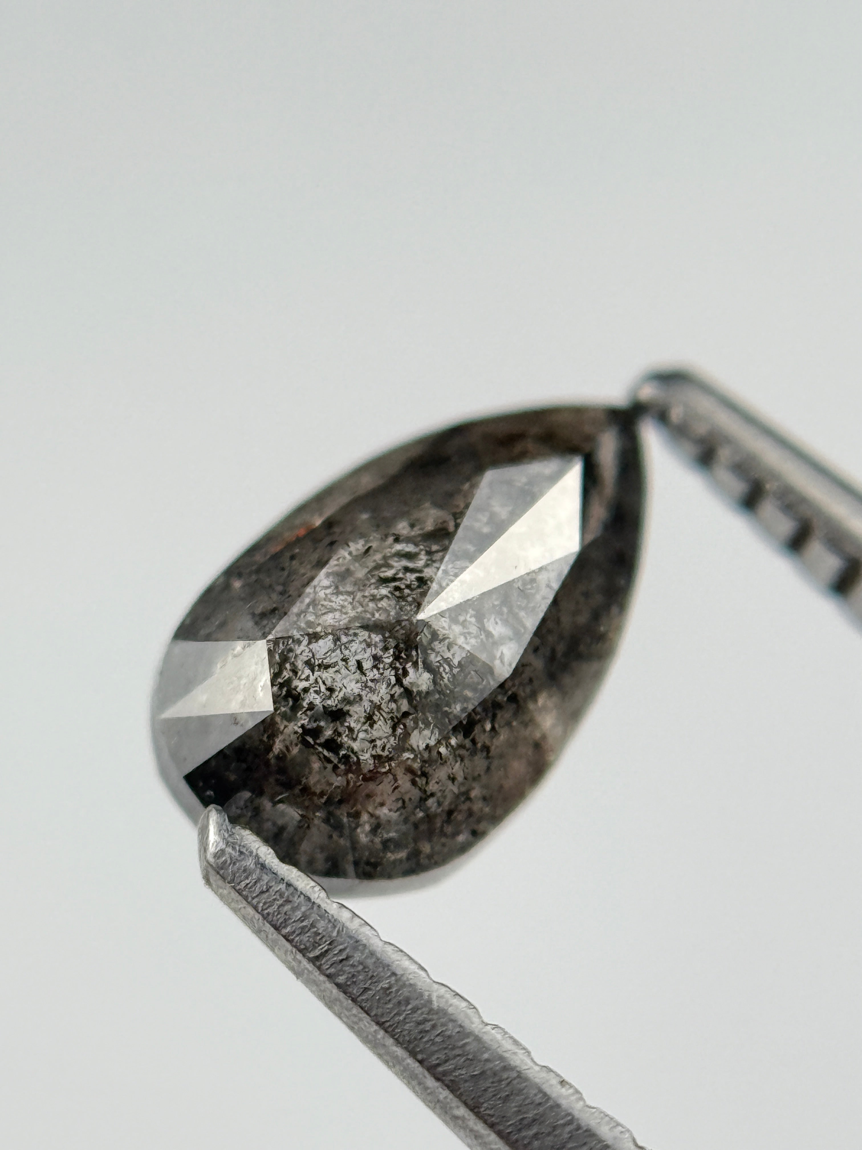 0.95 Ct  Pear Rose Cut  Grey Natural Salt and Pepper Diamond