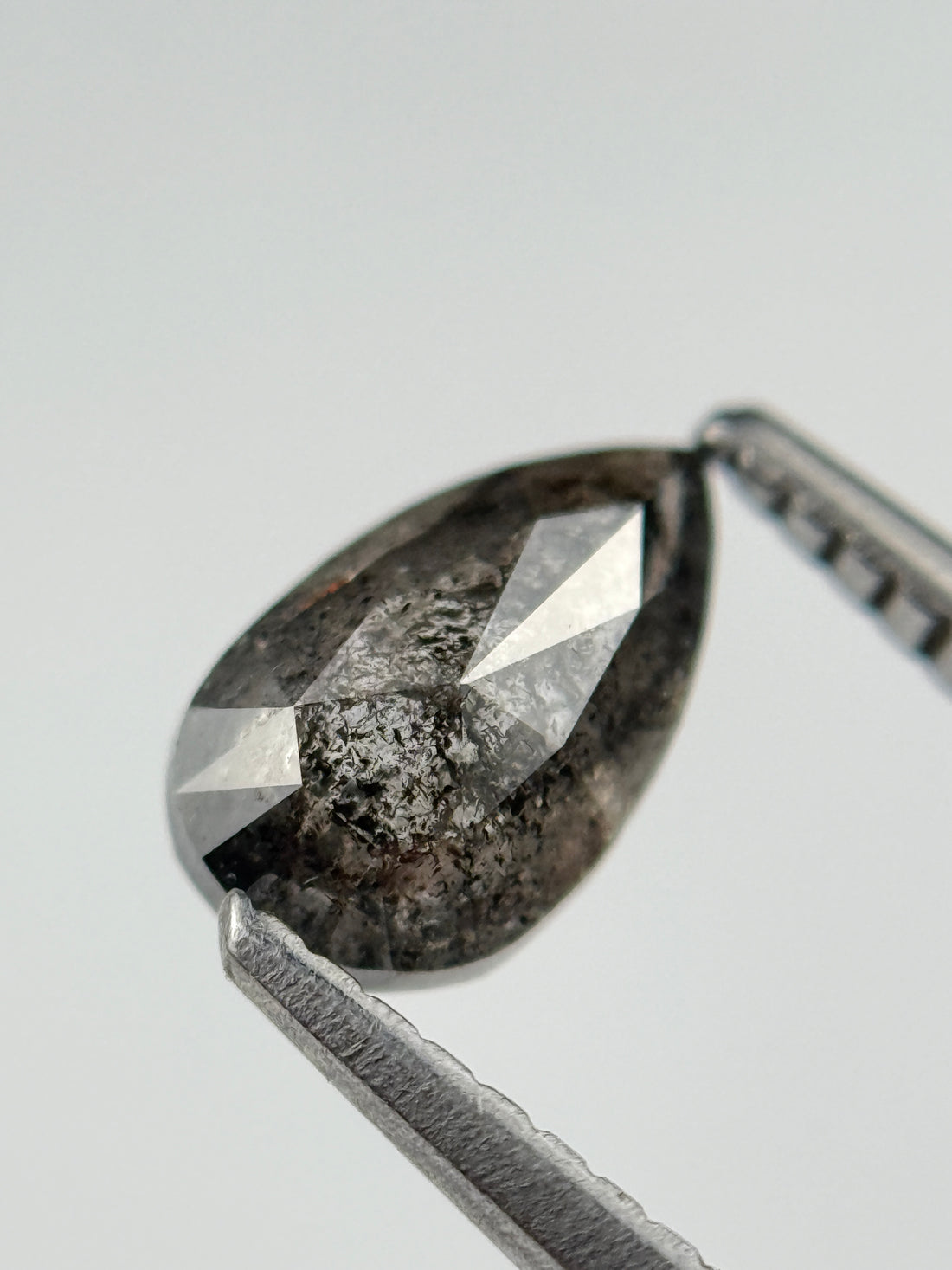 0.95 Ct  Pear Rose Cut  Grey Natural Salt and Pepper Diamond