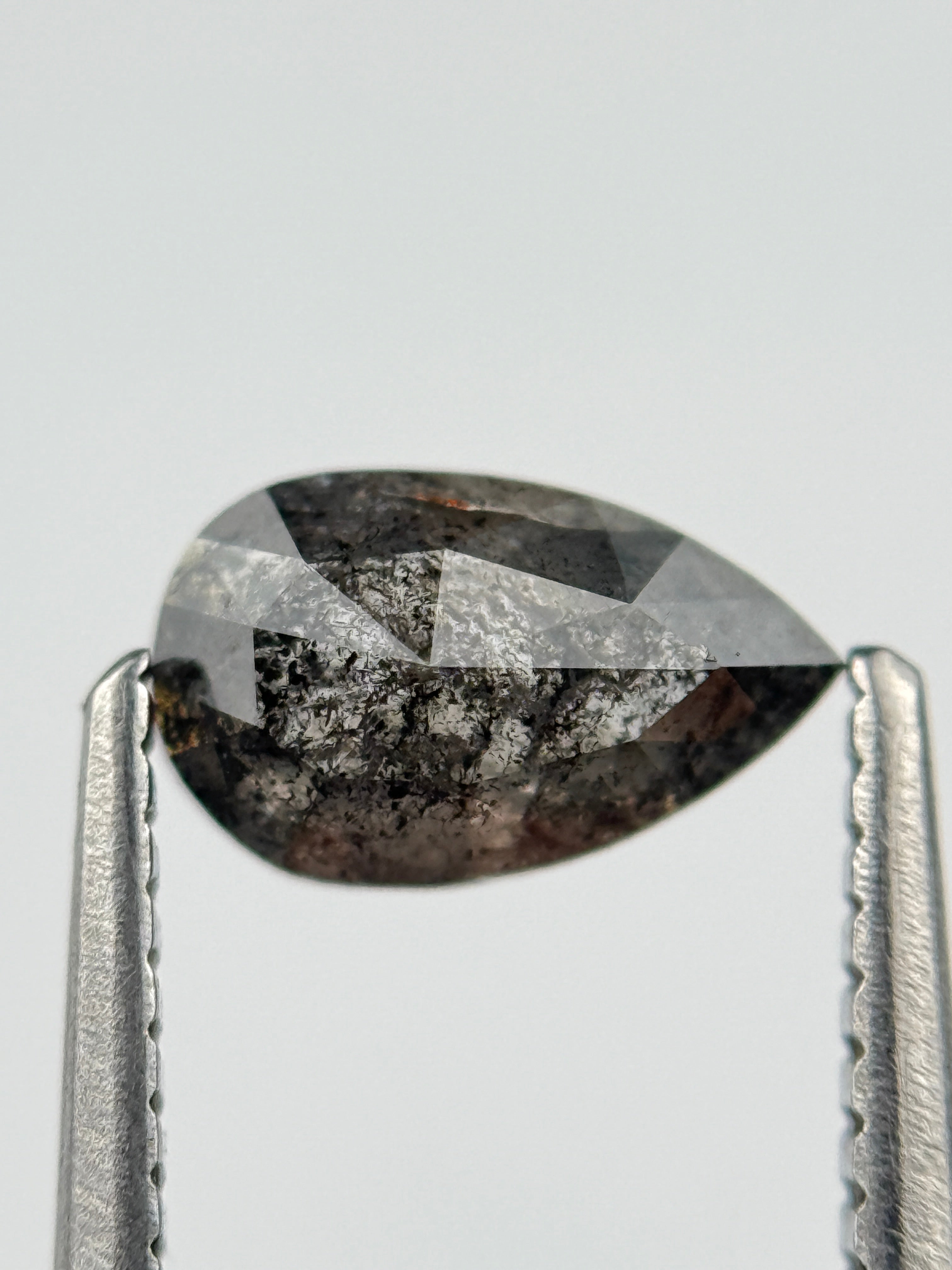 0.95 Ct  Pear Rose Cut  Grey Natural Salt and Pepper Diamond