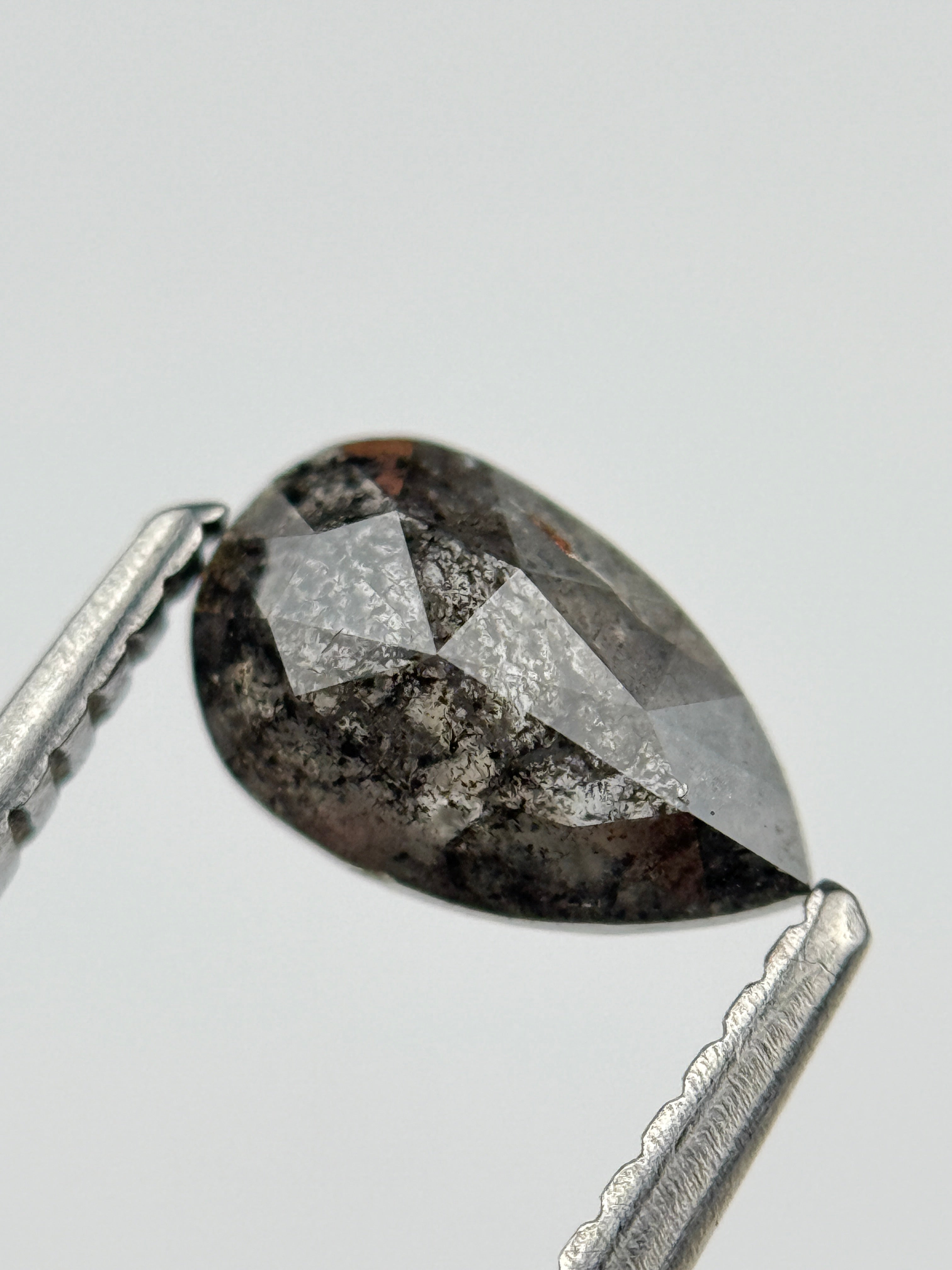 0.95 Ct  Pear Rose Cut  Grey Natural Salt and Pepper Diamond