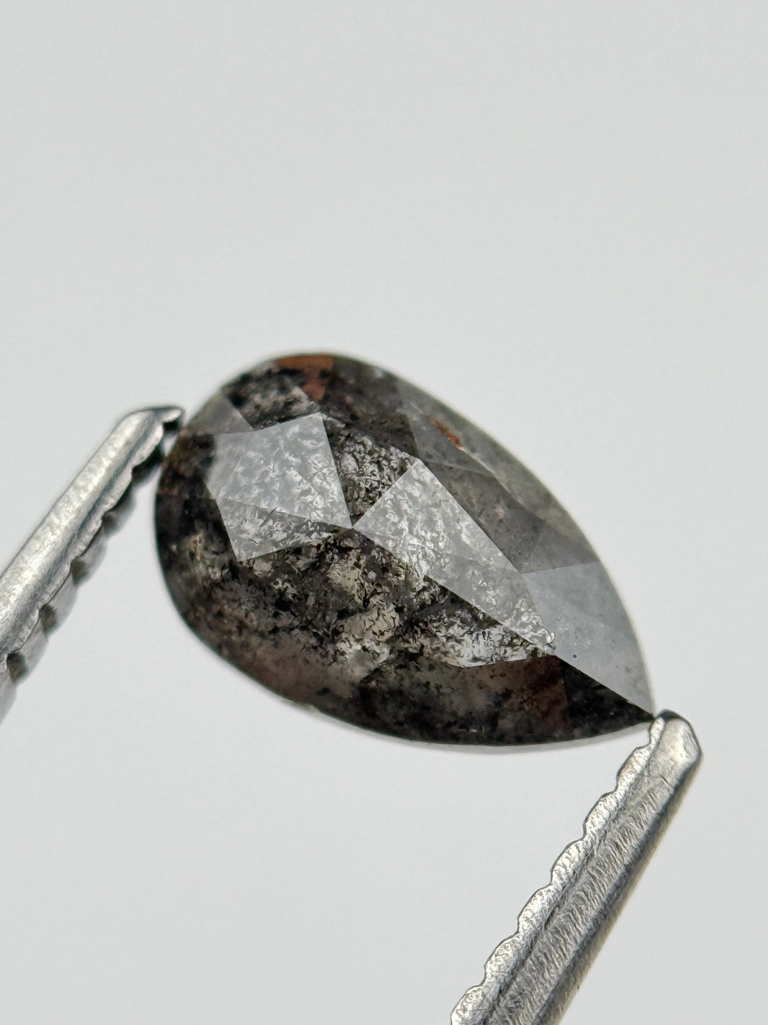 0.95 Ct  Pear Rose Cut  Grey Natural Salt and Pepper Diamond