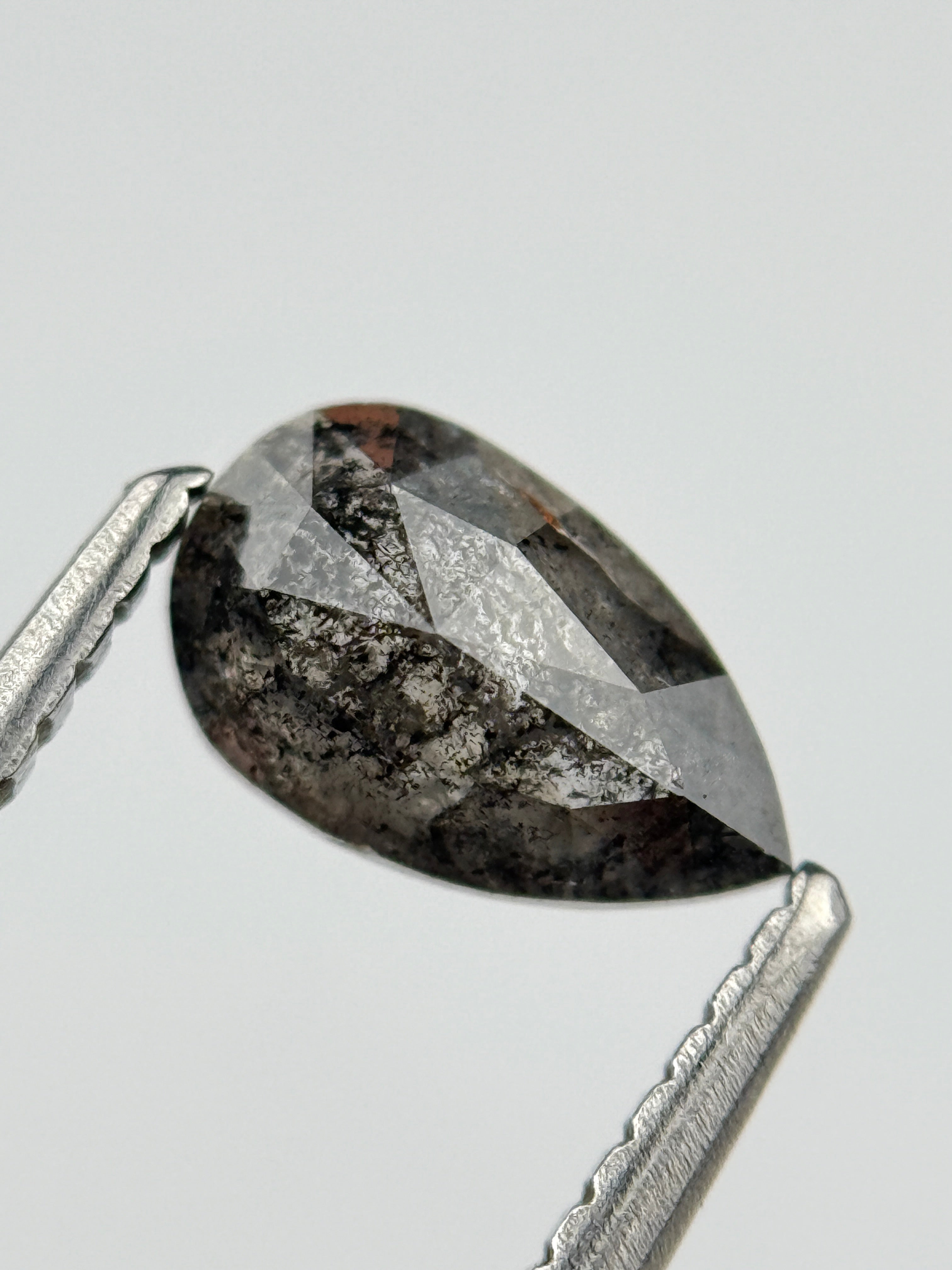 0.95 Ct  Pear Rose Cut  Grey Natural Salt and Pepper Diamond