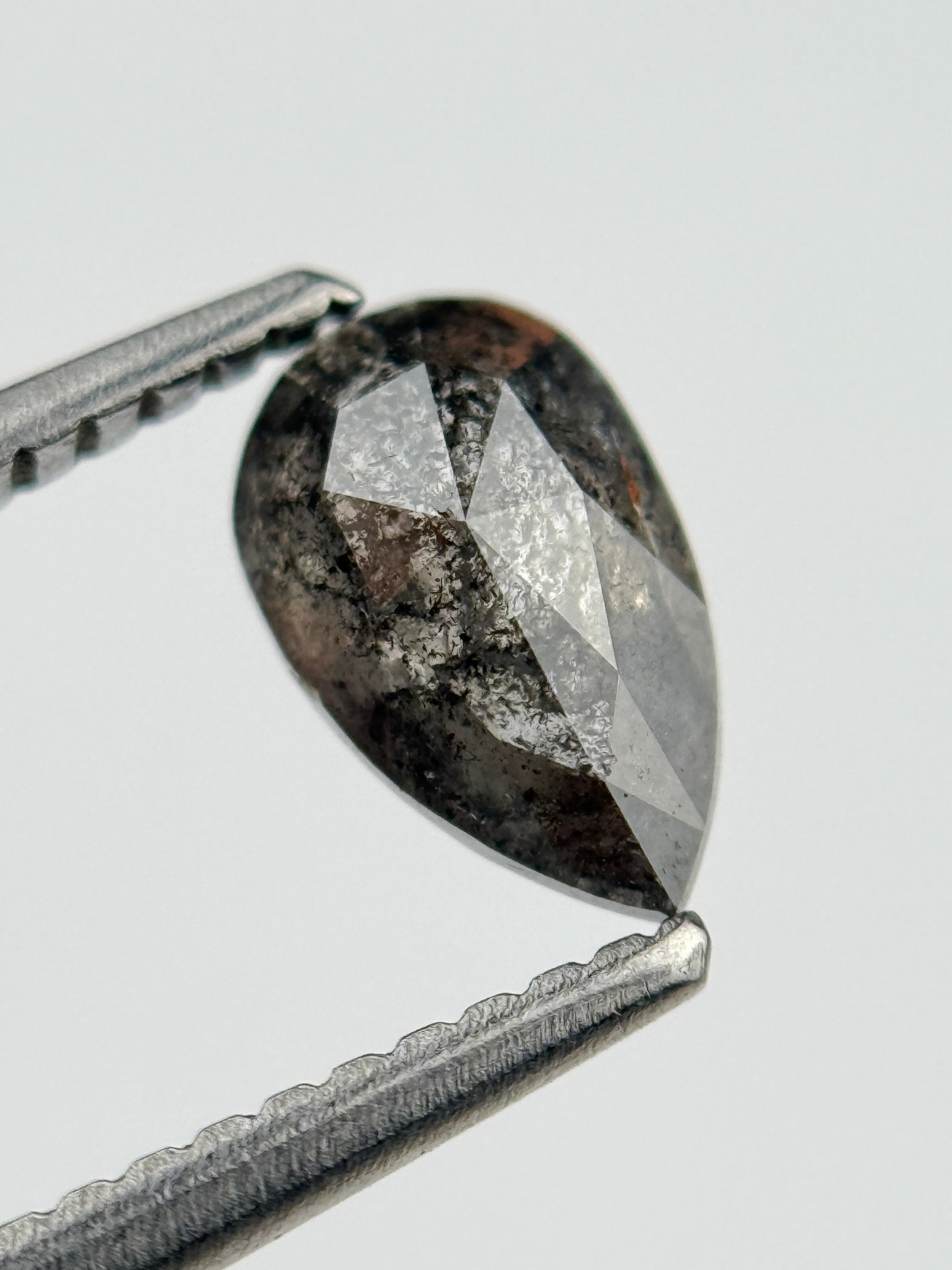 0.95 Ct  Pear Rose Cut  Grey Natural Salt and Pepper Diamond