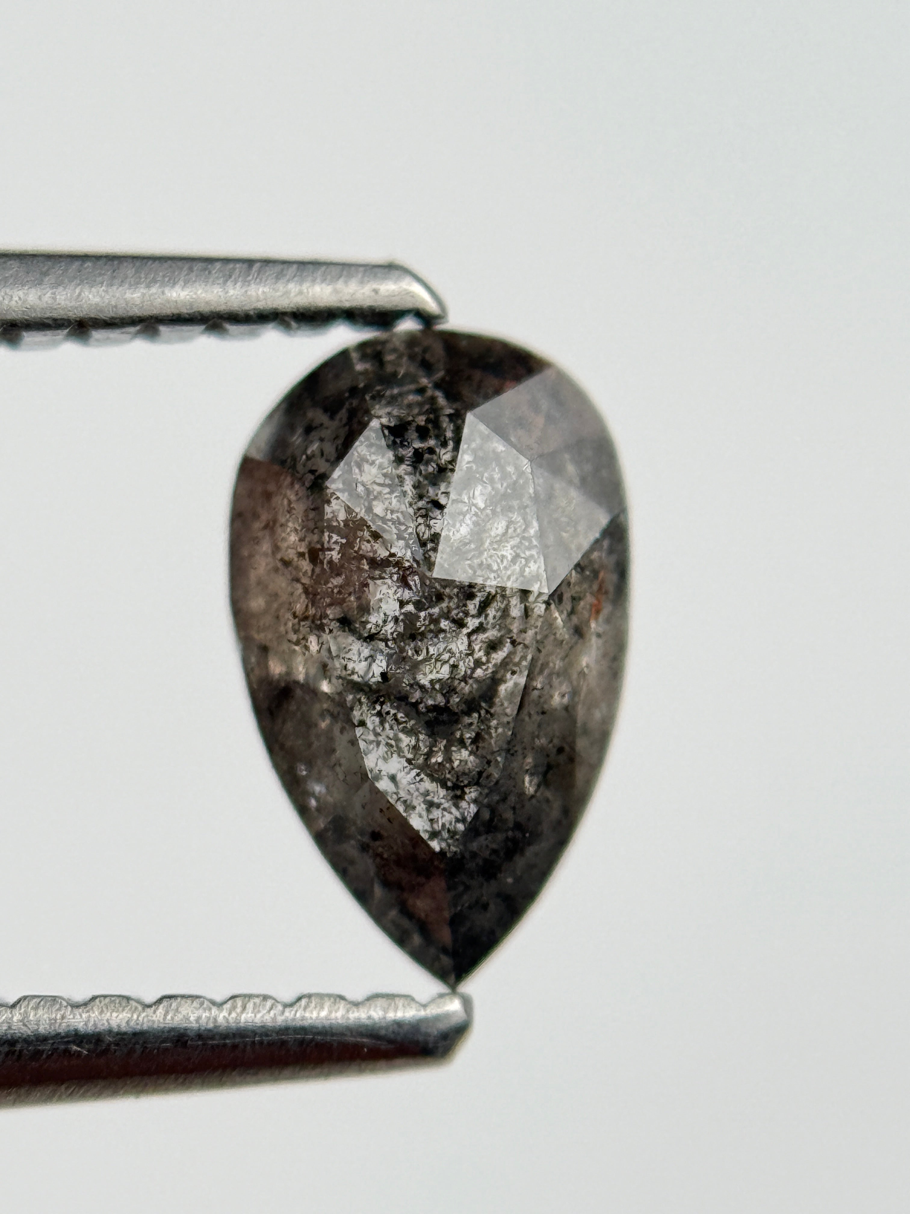 0.95 Ct  Pear Rose Cut  Grey Natural Salt and Pepper Diamond