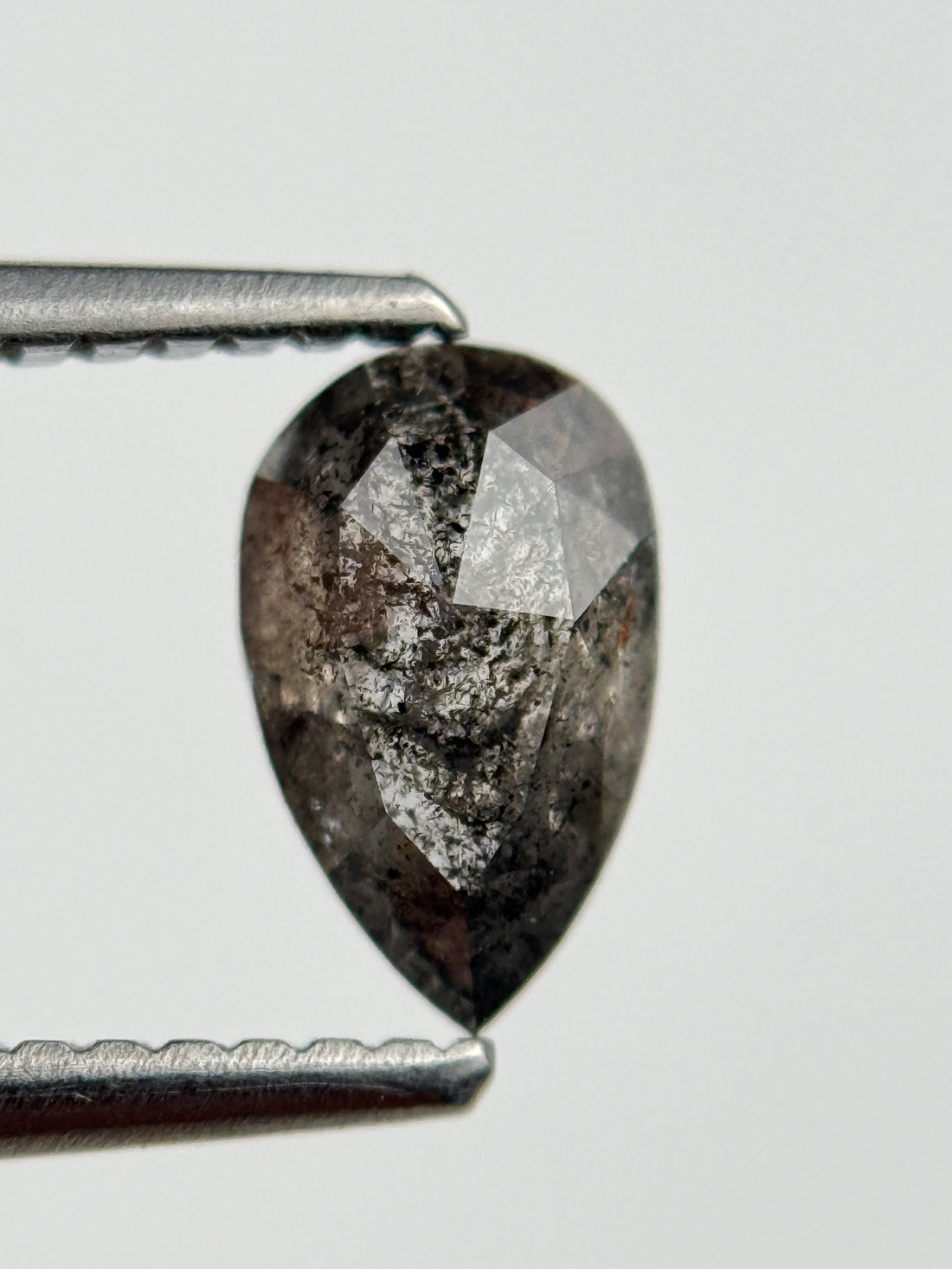 0.95 Ct  Pear Rose Cut  Grey Natural Salt and Pepper Diamond