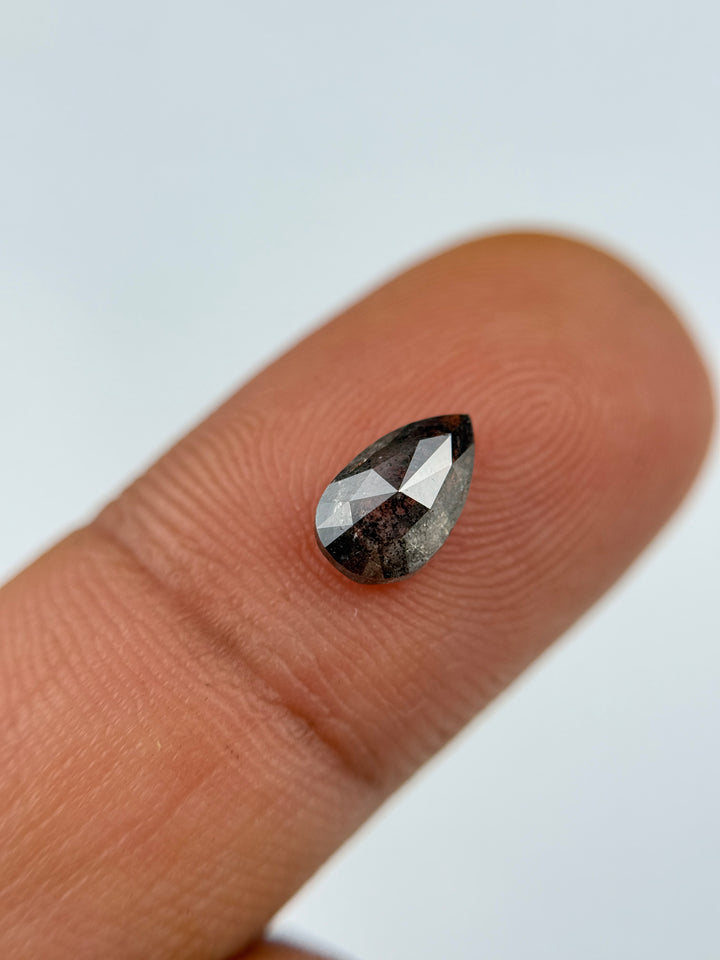 0.95 Ct  Pear Rose Cut  Grey Natural Salt and Pepper Diamond