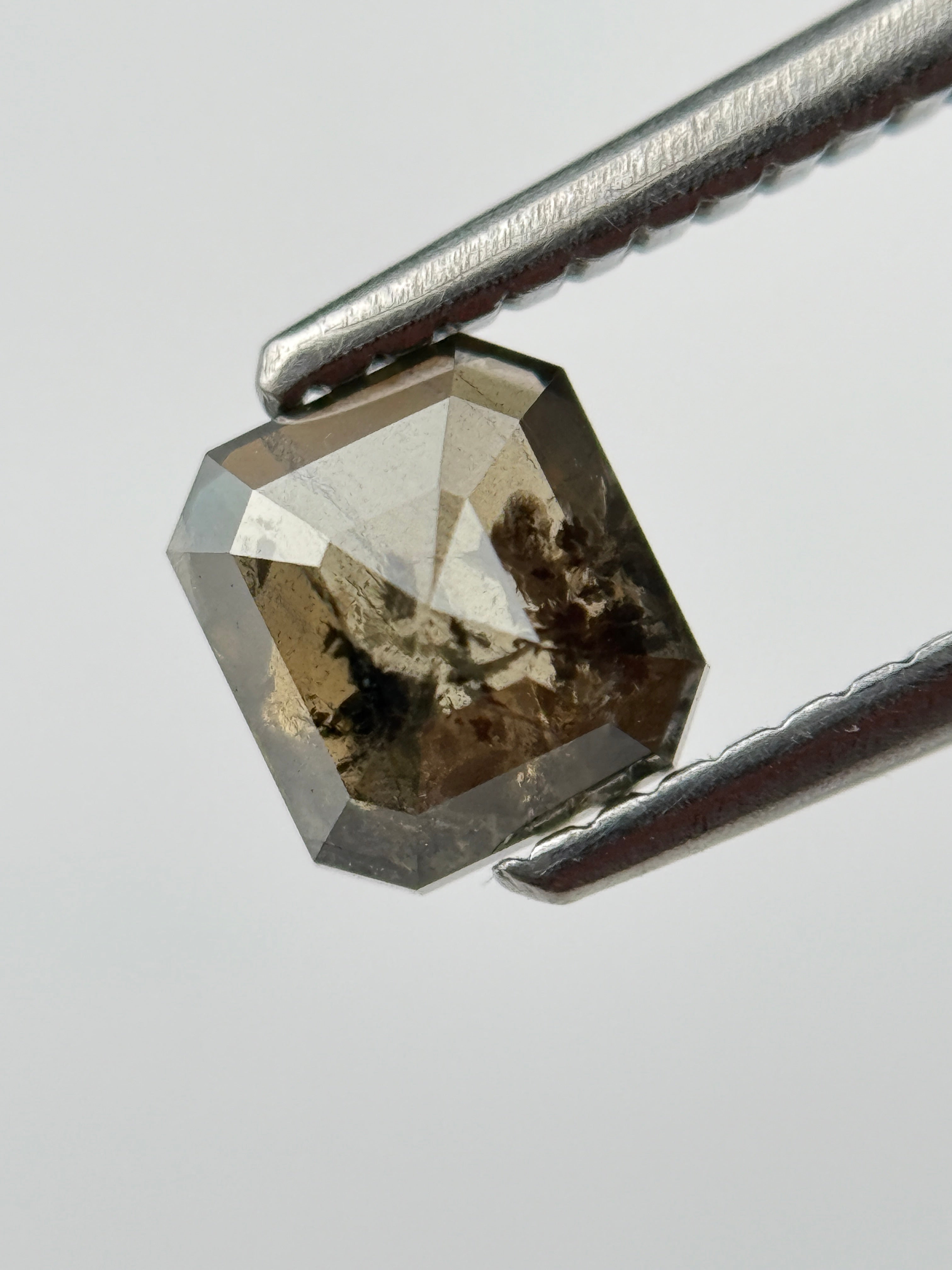 0.88 Ct Emerald Rose Cut Brown Natural Salt and Pepper Diamond
