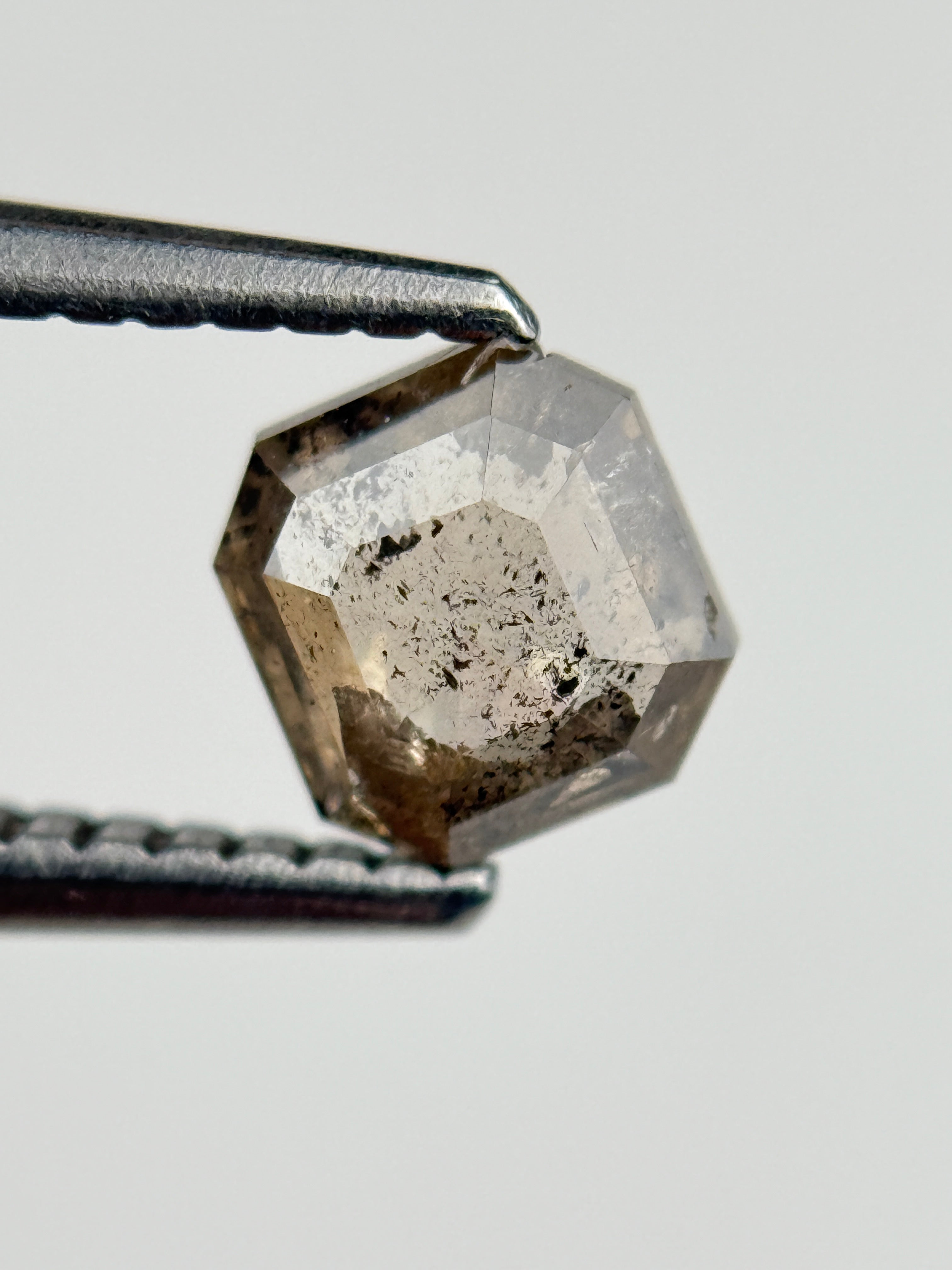 0.65 Ct  Octagon Rose Cut Brown Natural Salt and Pepper Diamond