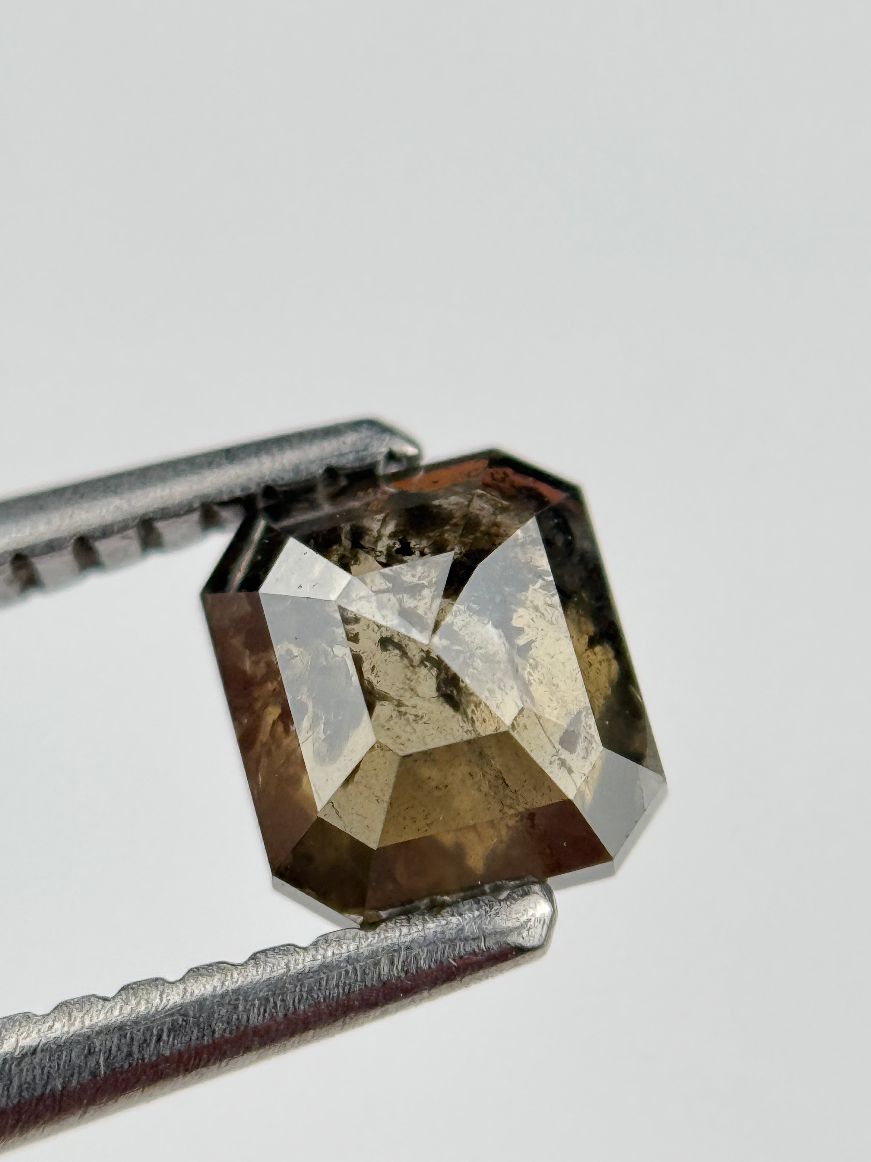 0.88 Ct Emerald Rose Cut Brown Natural Salt and Pepper Diamond