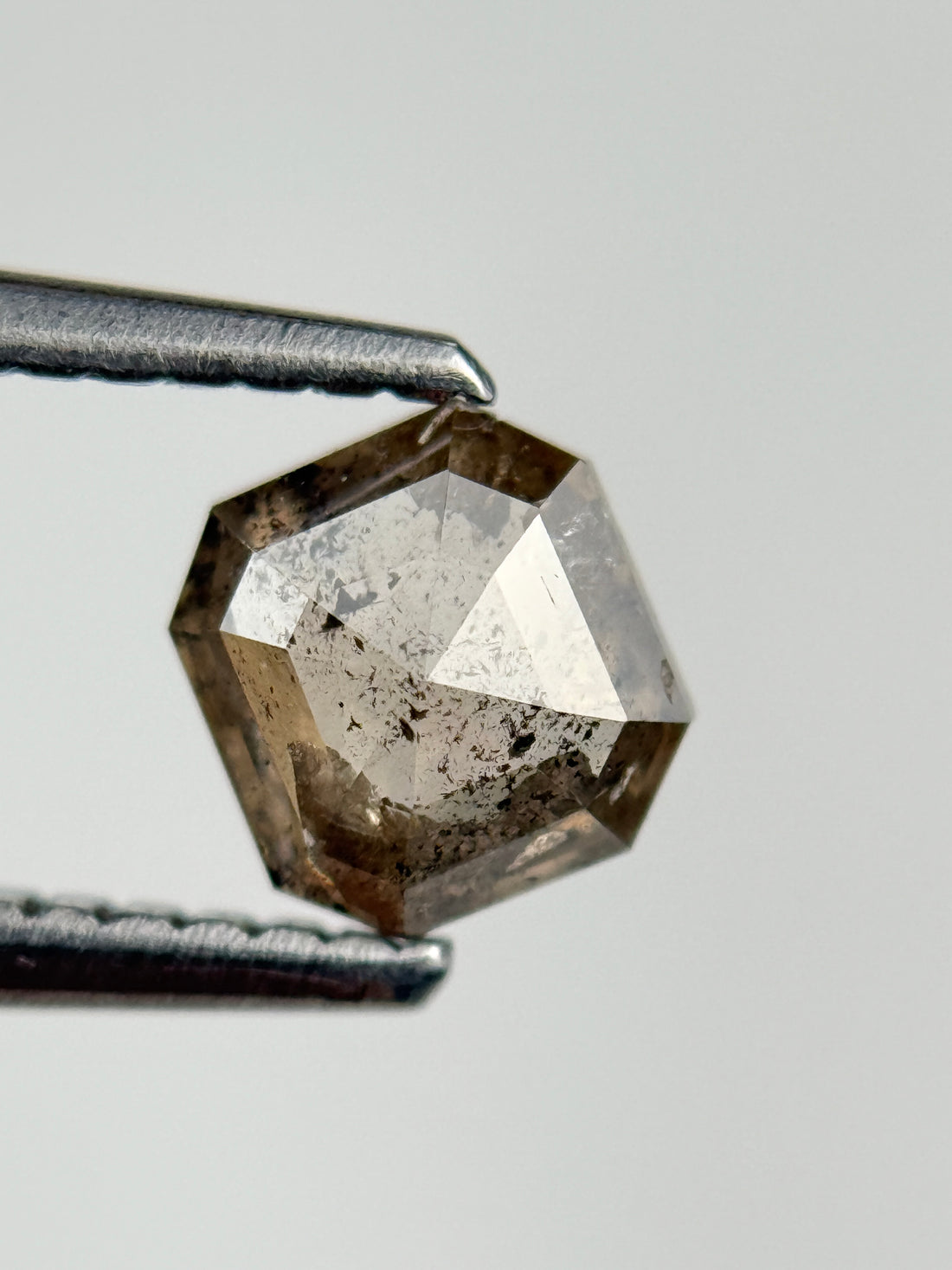 0.65 Ct  Octagon Rose Cut Brown Natural Salt and Pepper Diamond