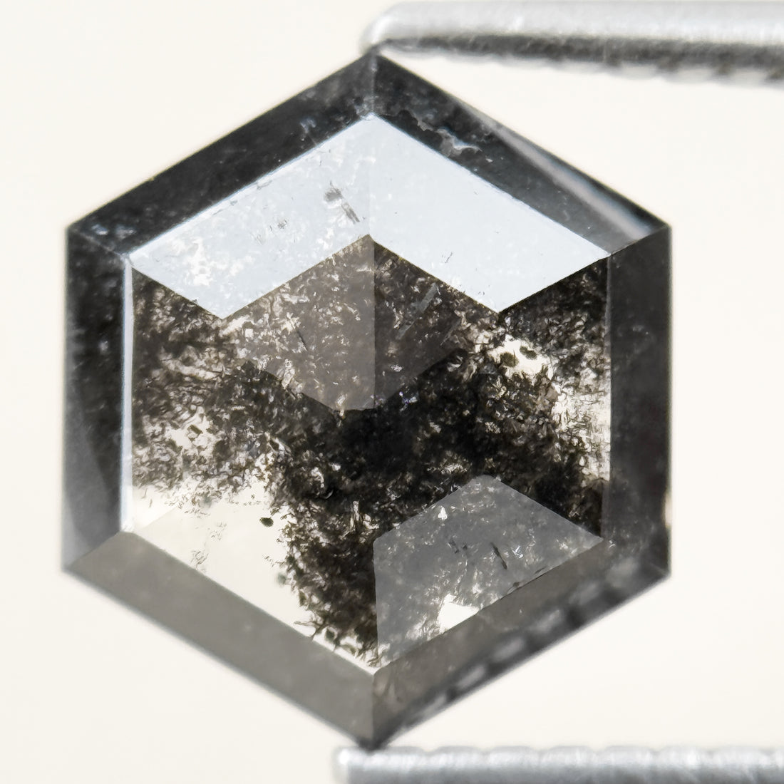 3.00 Ct Hexagon Rose Cut Grey Natural Salt and Pepper Diamond