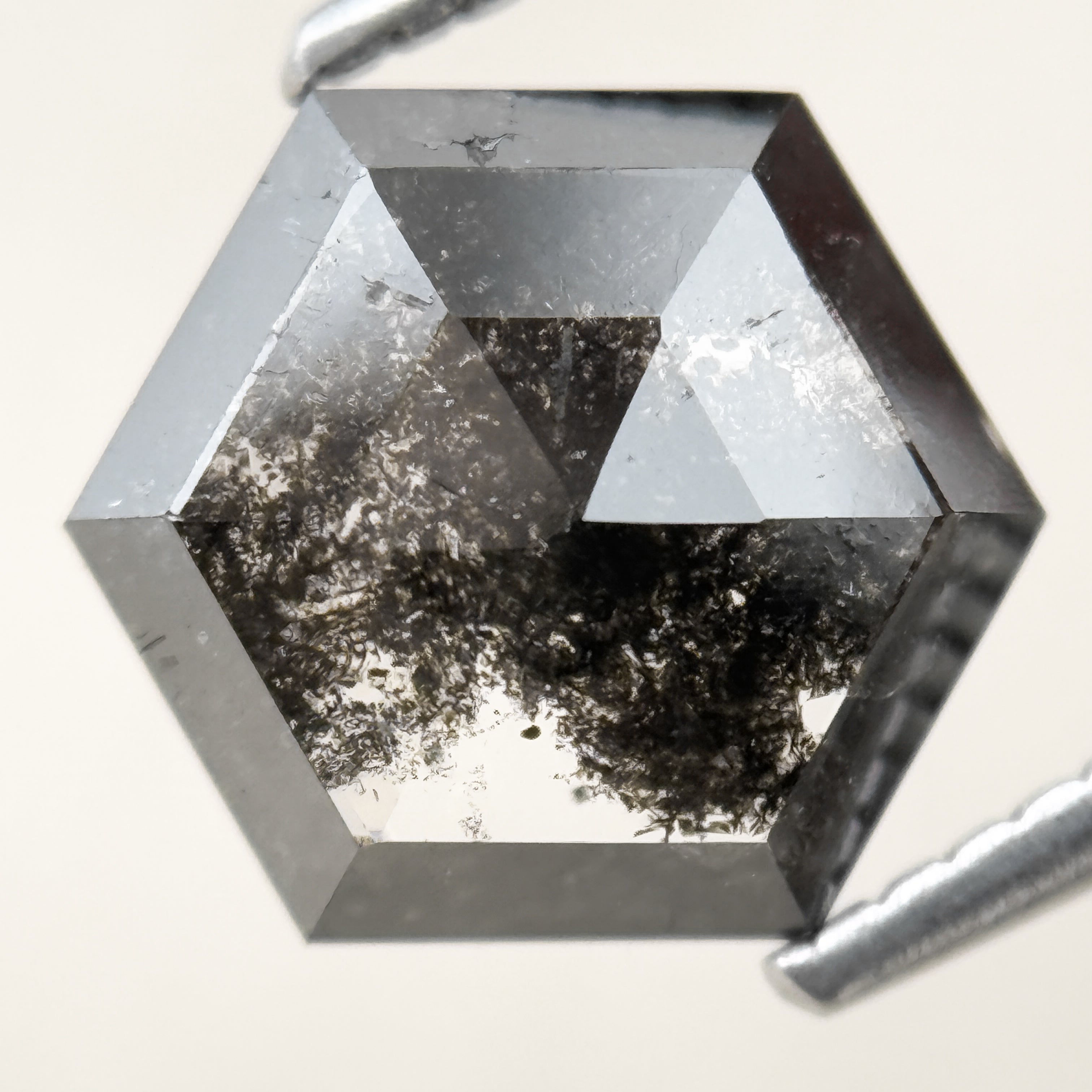 3.00 Ct Hexagon Rose Cut Grey Natural Salt and Pepper Diamond