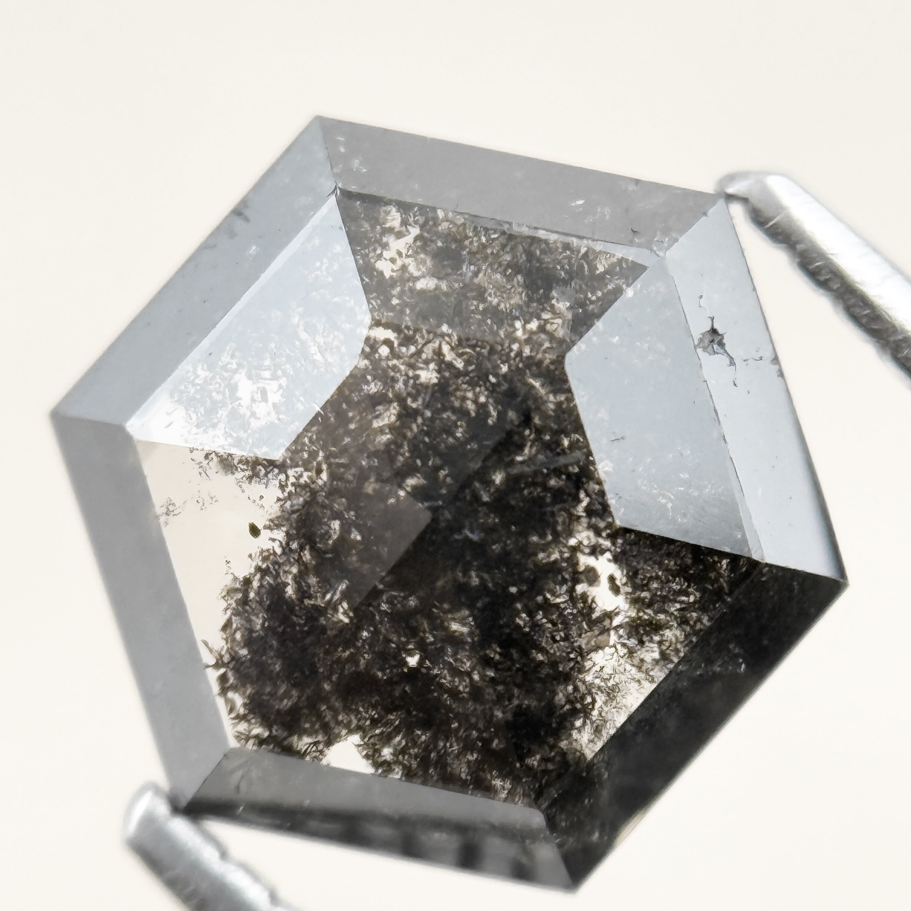 3.00 Ct Hexagon Rose Cut Grey Natural Salt and Pepper Diamond