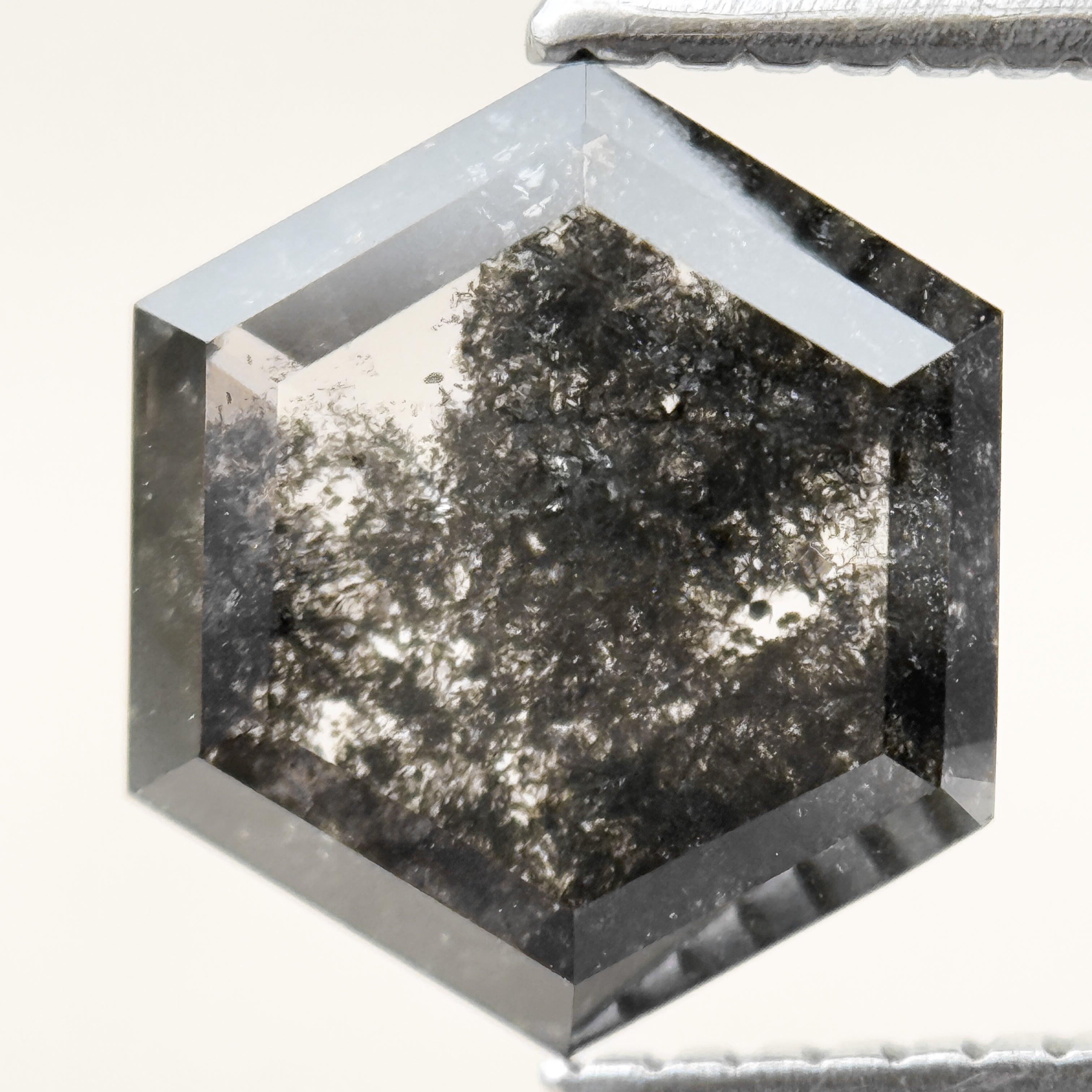 3.00 Ct Hexagon Rose Cut Grey Natural Salt and Pepper Diamond