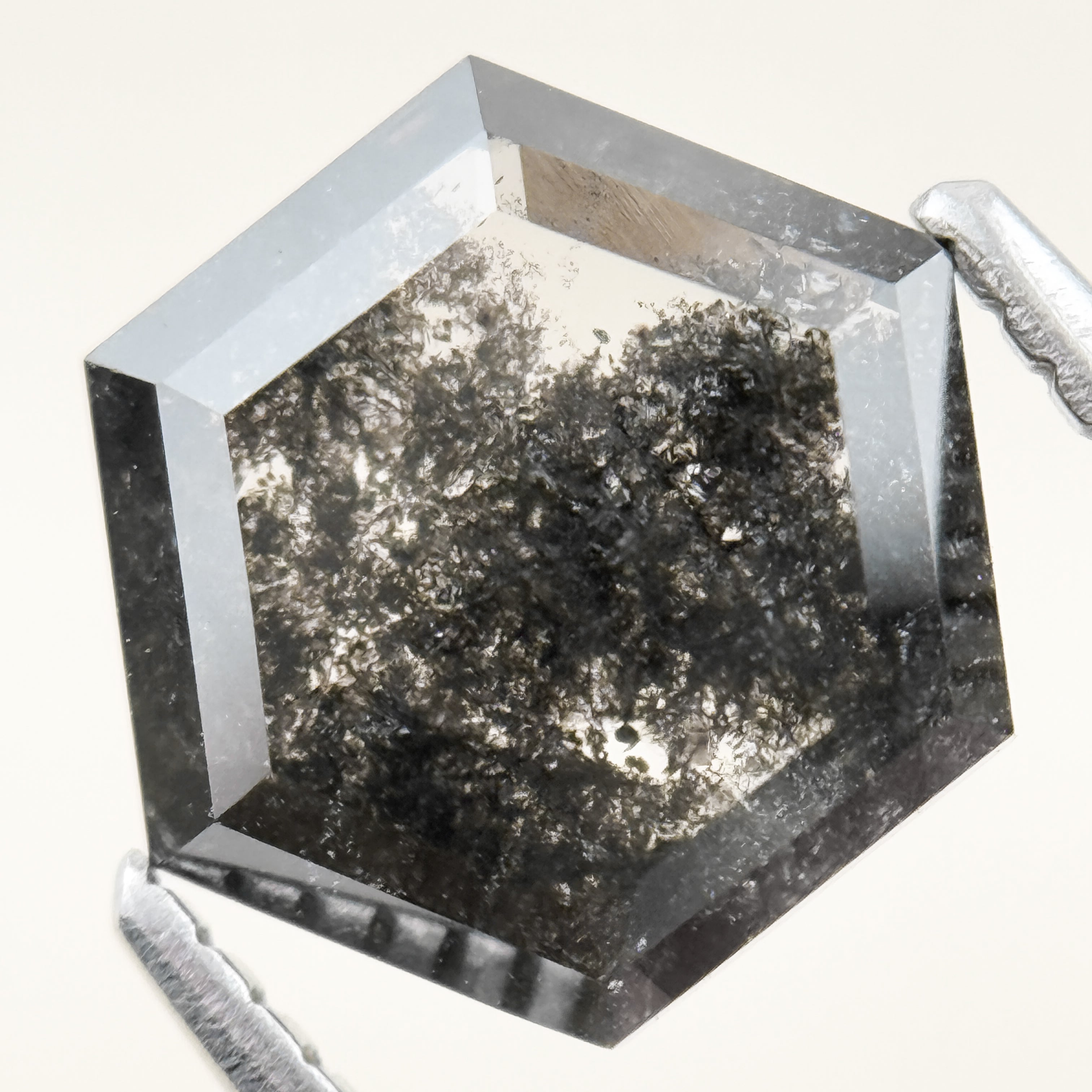 3.00 Ct Hexagon Rose Cut Grey Natural Salt and Pepper Diamond