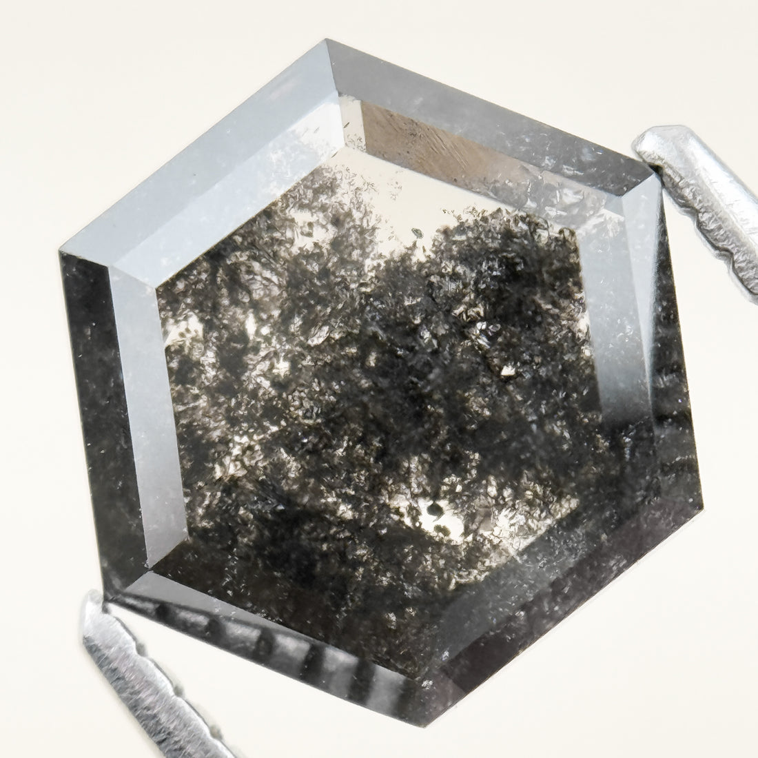 3.00 Ct Hexagon Rose Cut Grey Natural Salt and Pepper Diamond