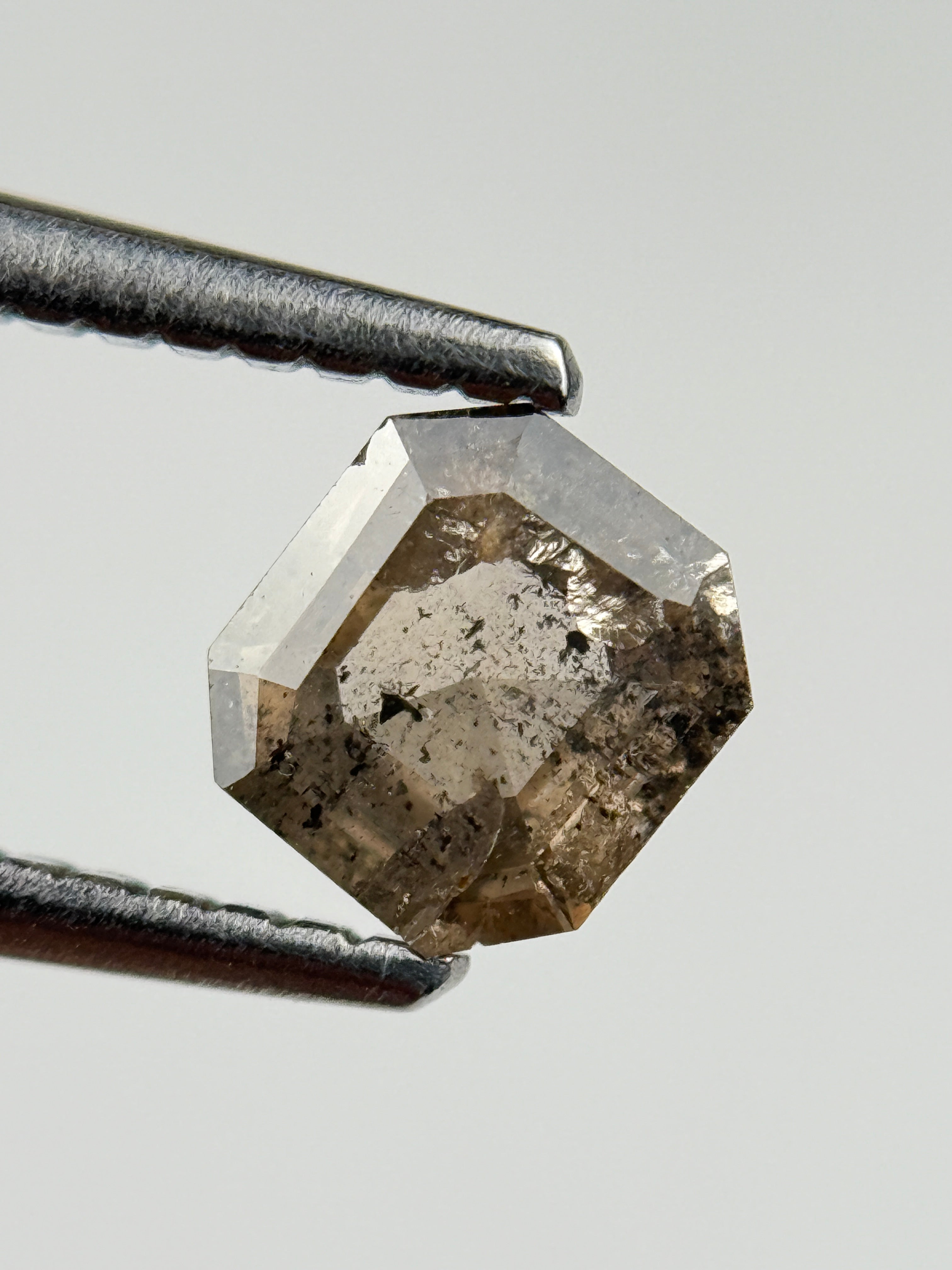 0.65 Ct  Octagon Rose Cut Brown Natural Salt and Pepper Diamond