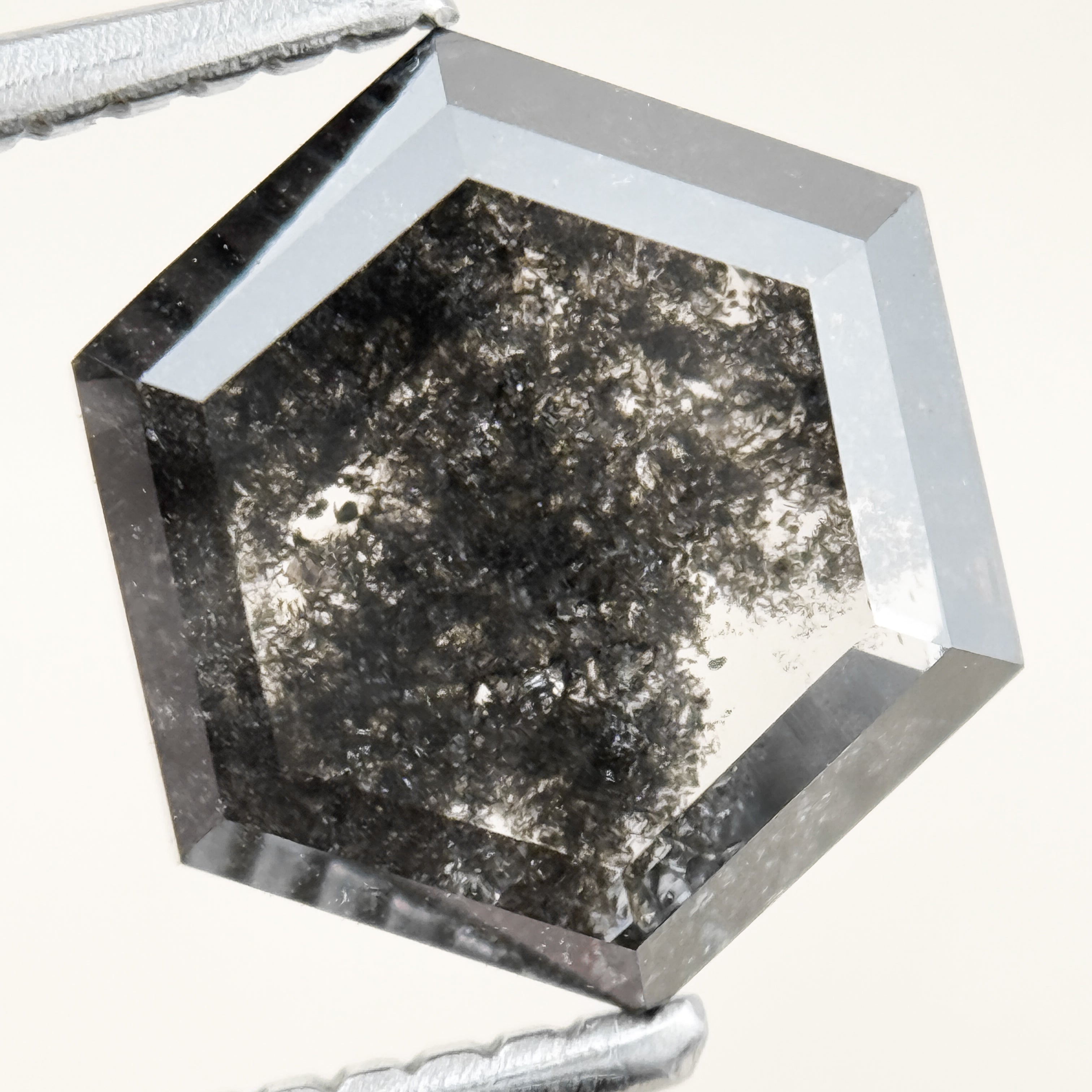 3.00 Ct Hexagon Rose Cut Grey Natural Salt and Pepper Diamond