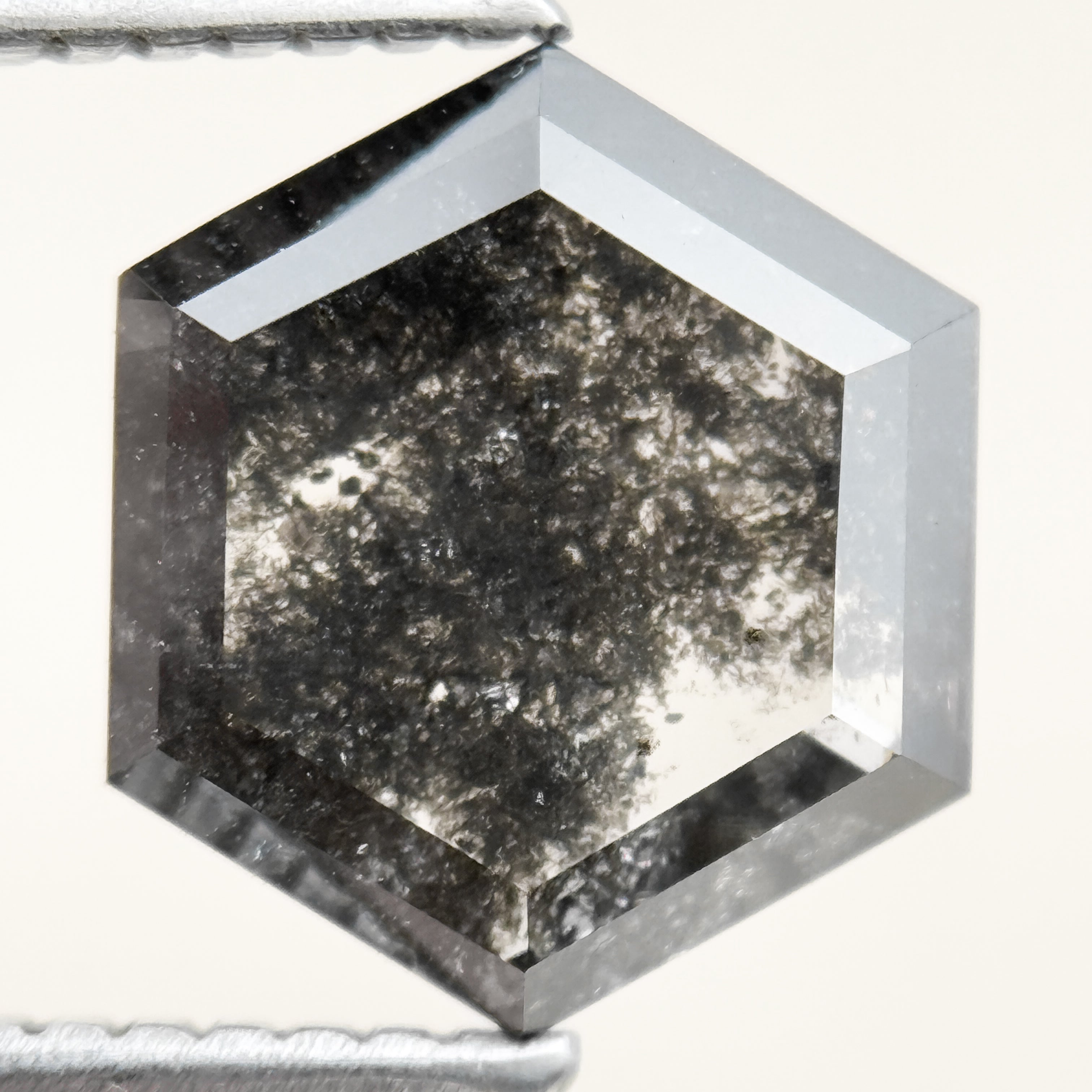3.00 Ct Hexagon Rose Cut Grey Natural Salt and Pepper Diamond