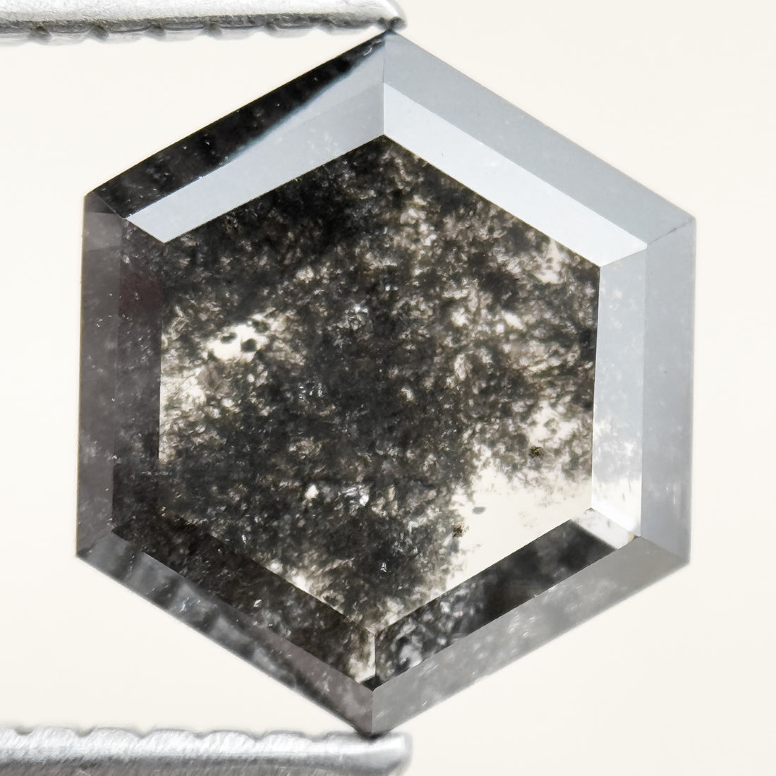 3.00 Ct Hexagon Rose Cut Grey Natural Salt and Pepper Diamond