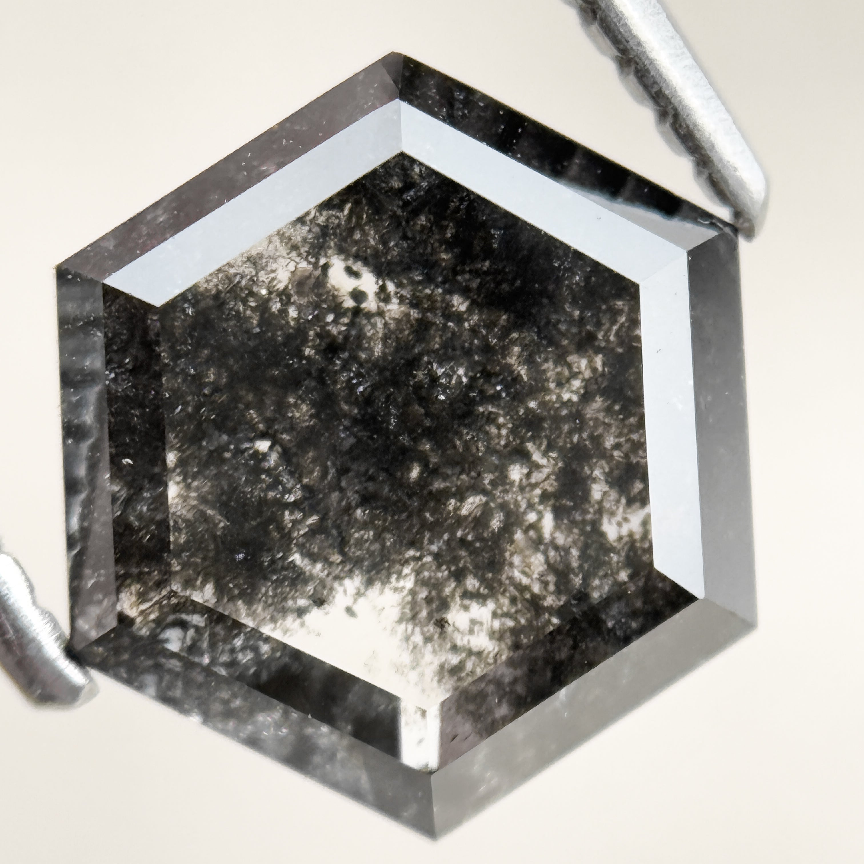 3.00 Ct Hexagon Rose Cut Grey Natural Salt and Pepper Diamond
