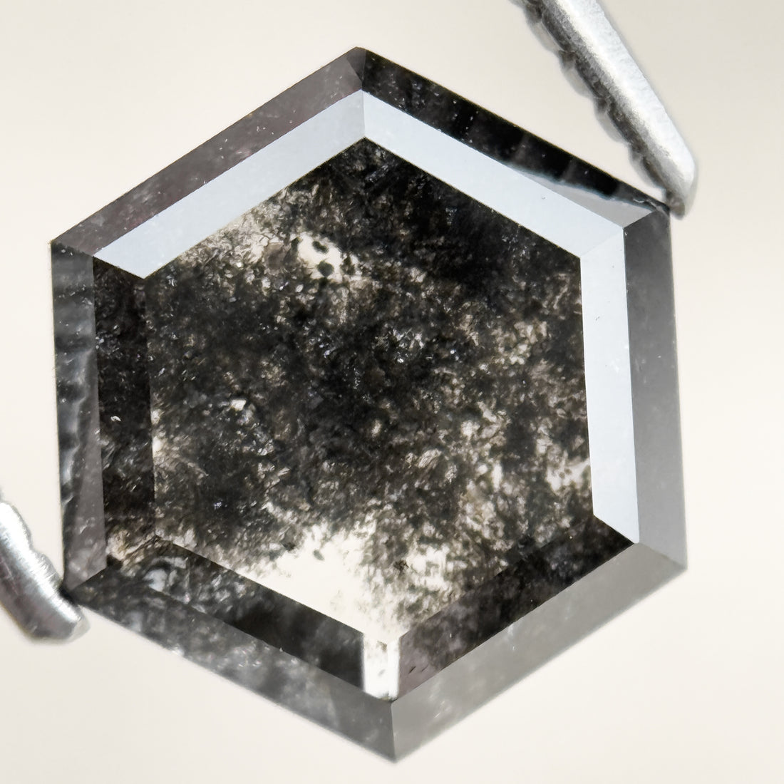 3.00 Ct Hexagon Rose Cut Grey Natural Salt and Pepper Diamond