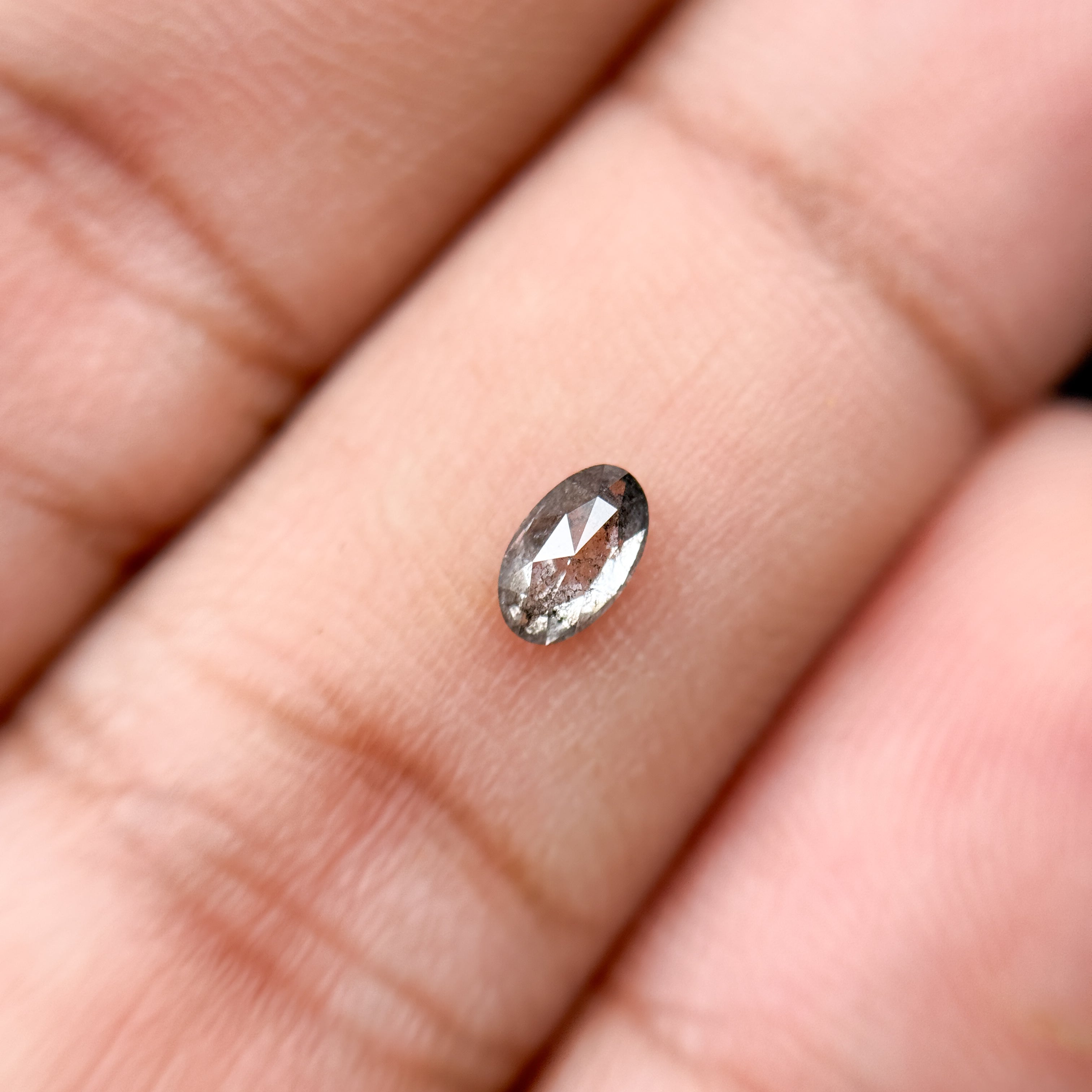 0.24 Ct Oval Rose Cut Grey Natural Salt and Pepper Diamond