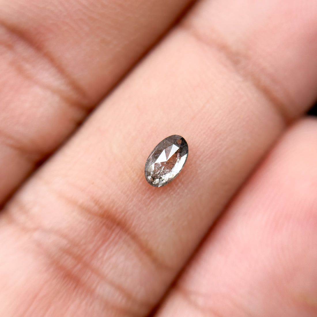 0.24 Ct Oval Rose Cut Grey Natural Salt and Pepper Diamond
