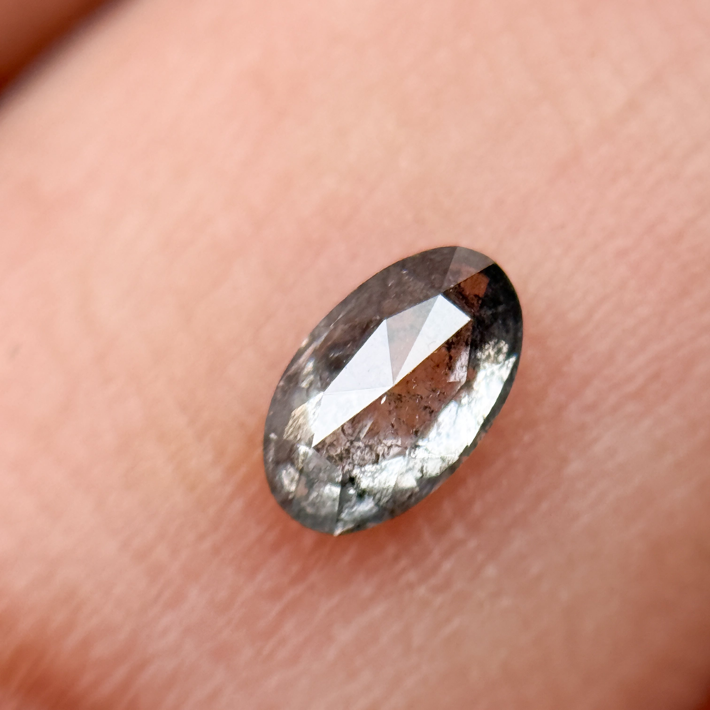 0.24 Ct Oval Rose Cut Grey Natural Salt and Pepper Diamond