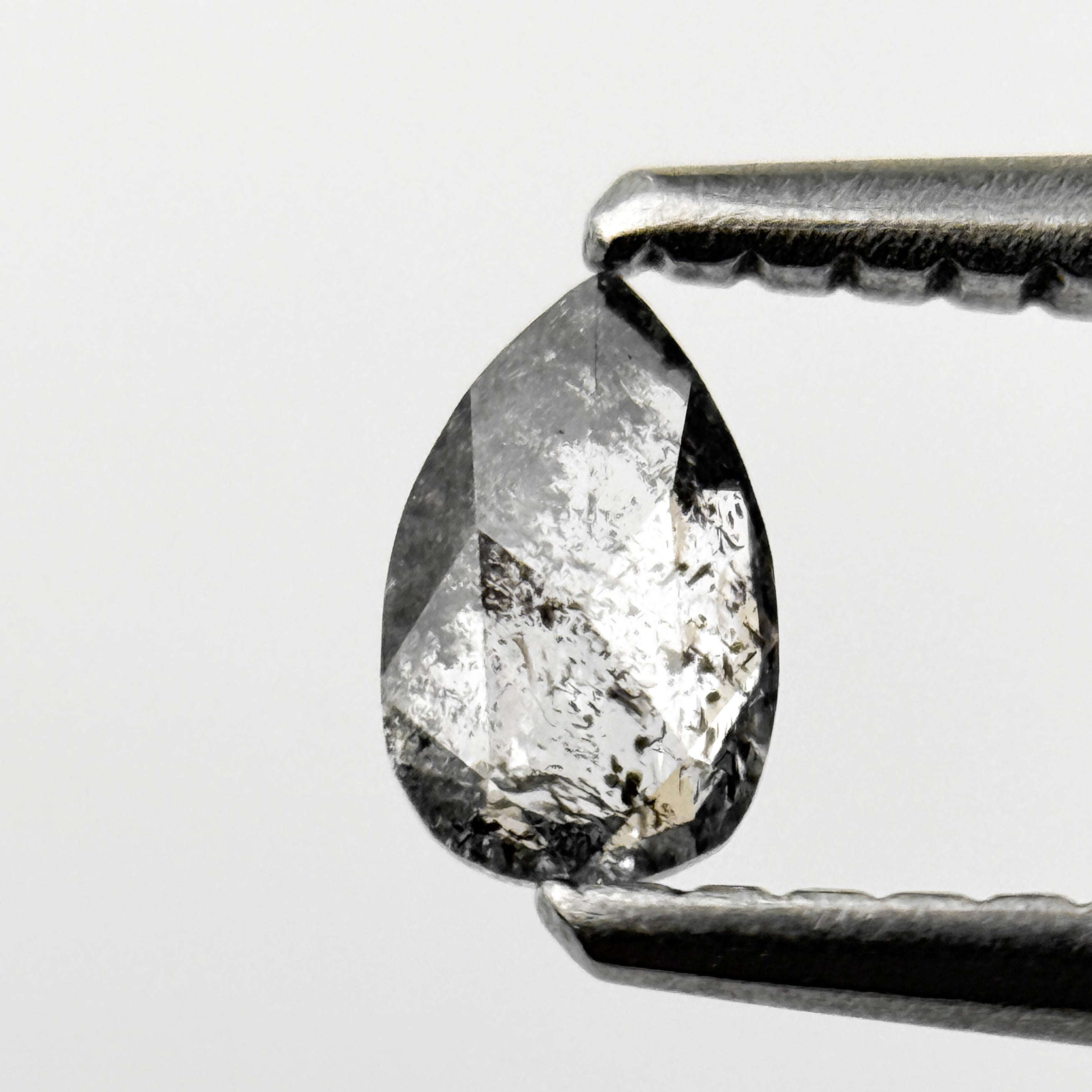 0.26 Ct Pear Rose Cut Grey Natural Salt and Pepper Diamond