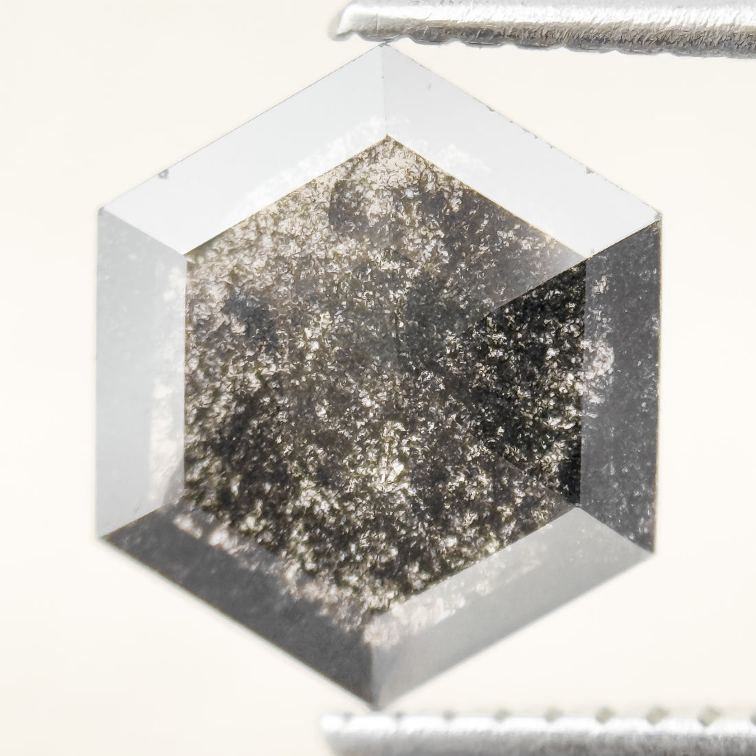 1.76 Ct Hexagon Rose Cut Grey Natural Salt and Pepper Diamond