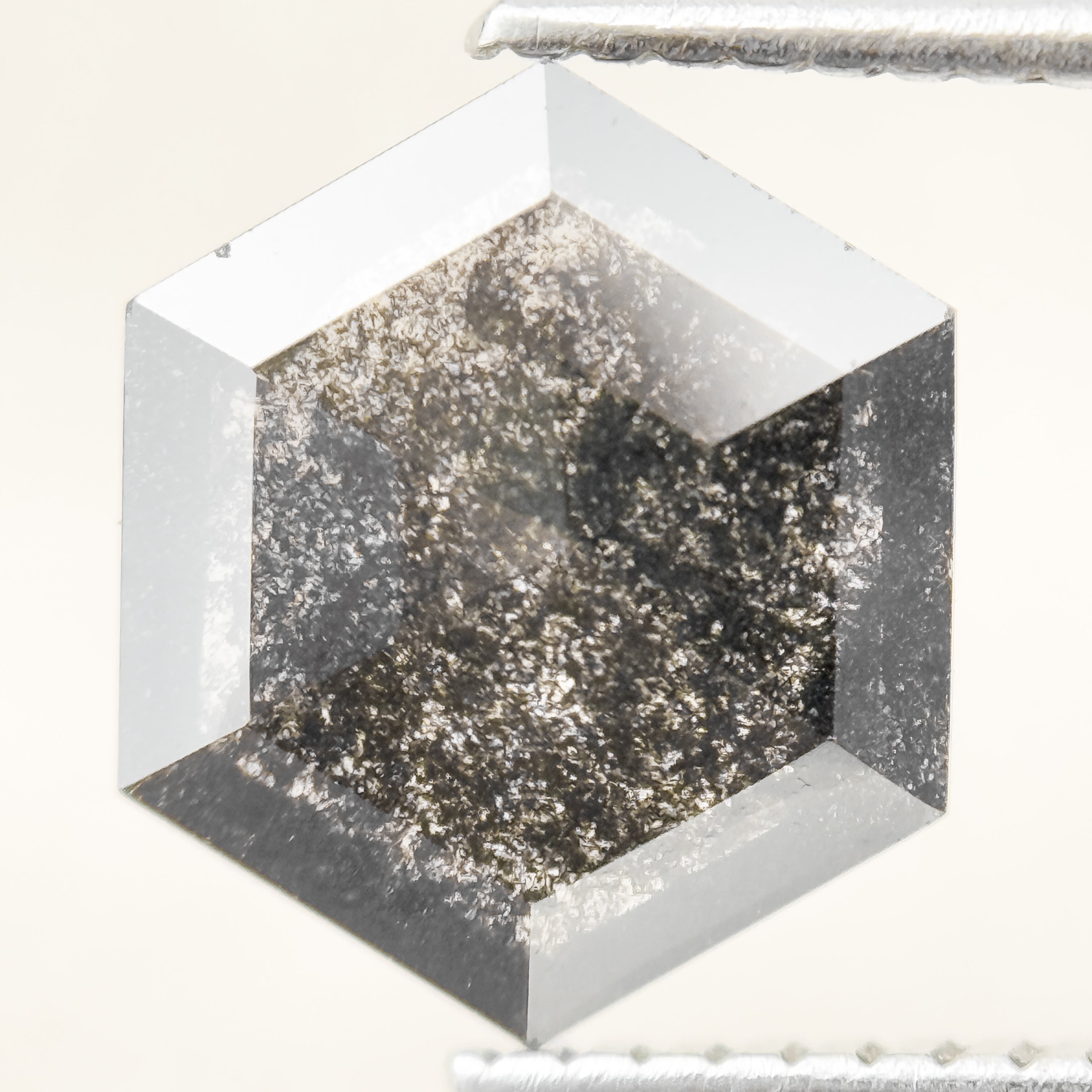1.76 Ct Hexagon Rose Cut Grey Natural Salt and Pepper Diamond
