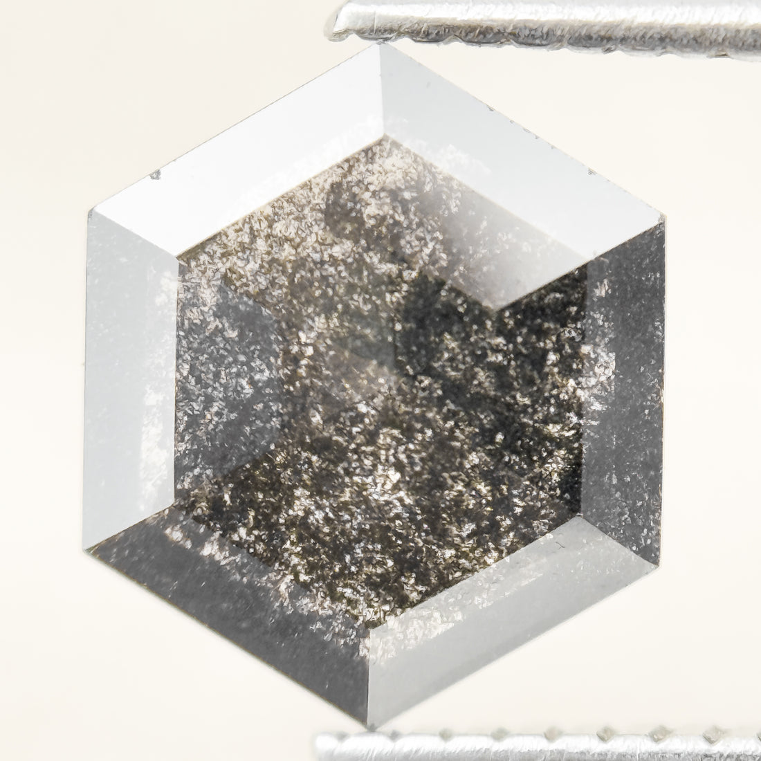 1.76 Ct Hexagon Rose Cut Grey Natural Salt and Pepper Diamond