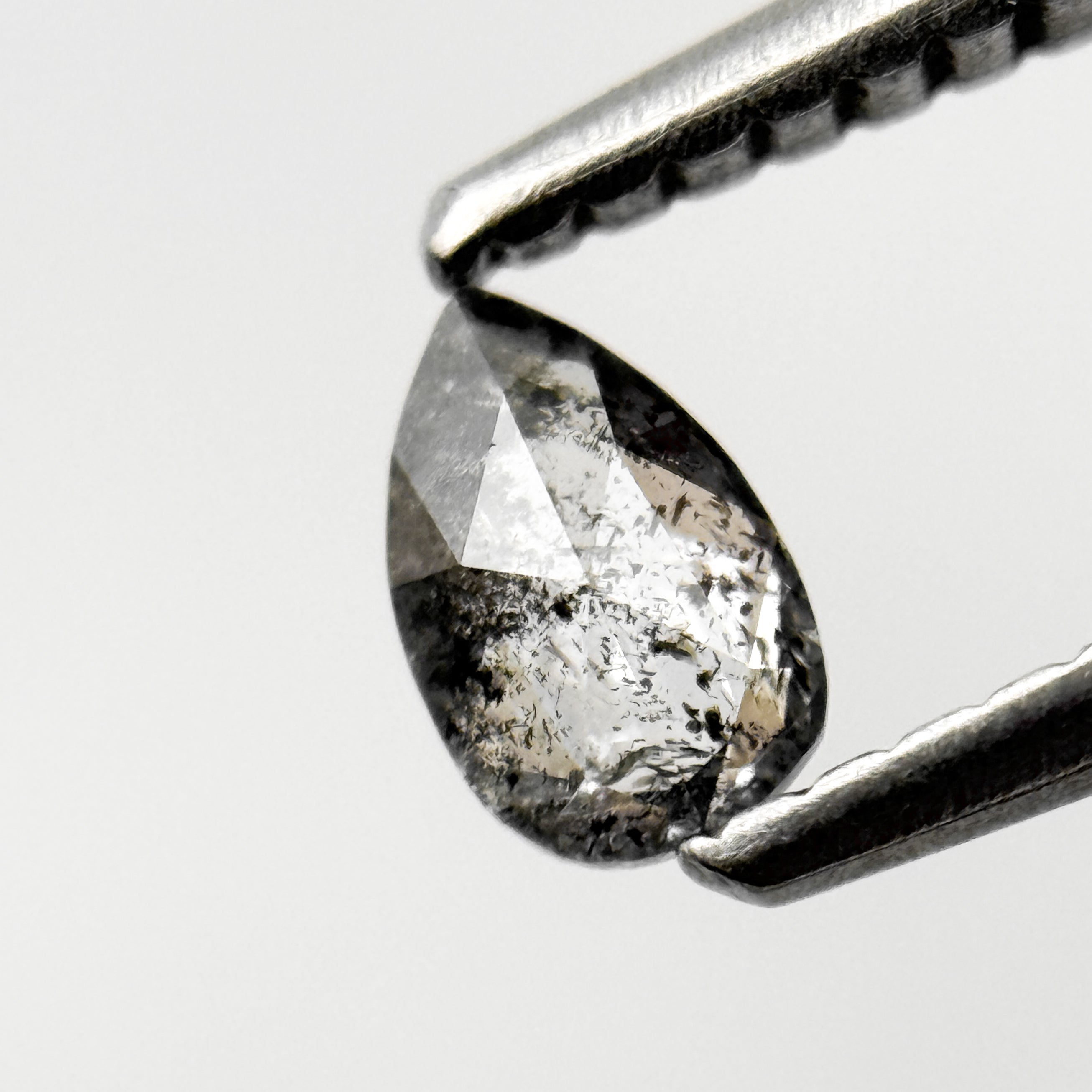 0.26 Ct Pear Rose Cut Grey Natural Salt and Pepper Diamond