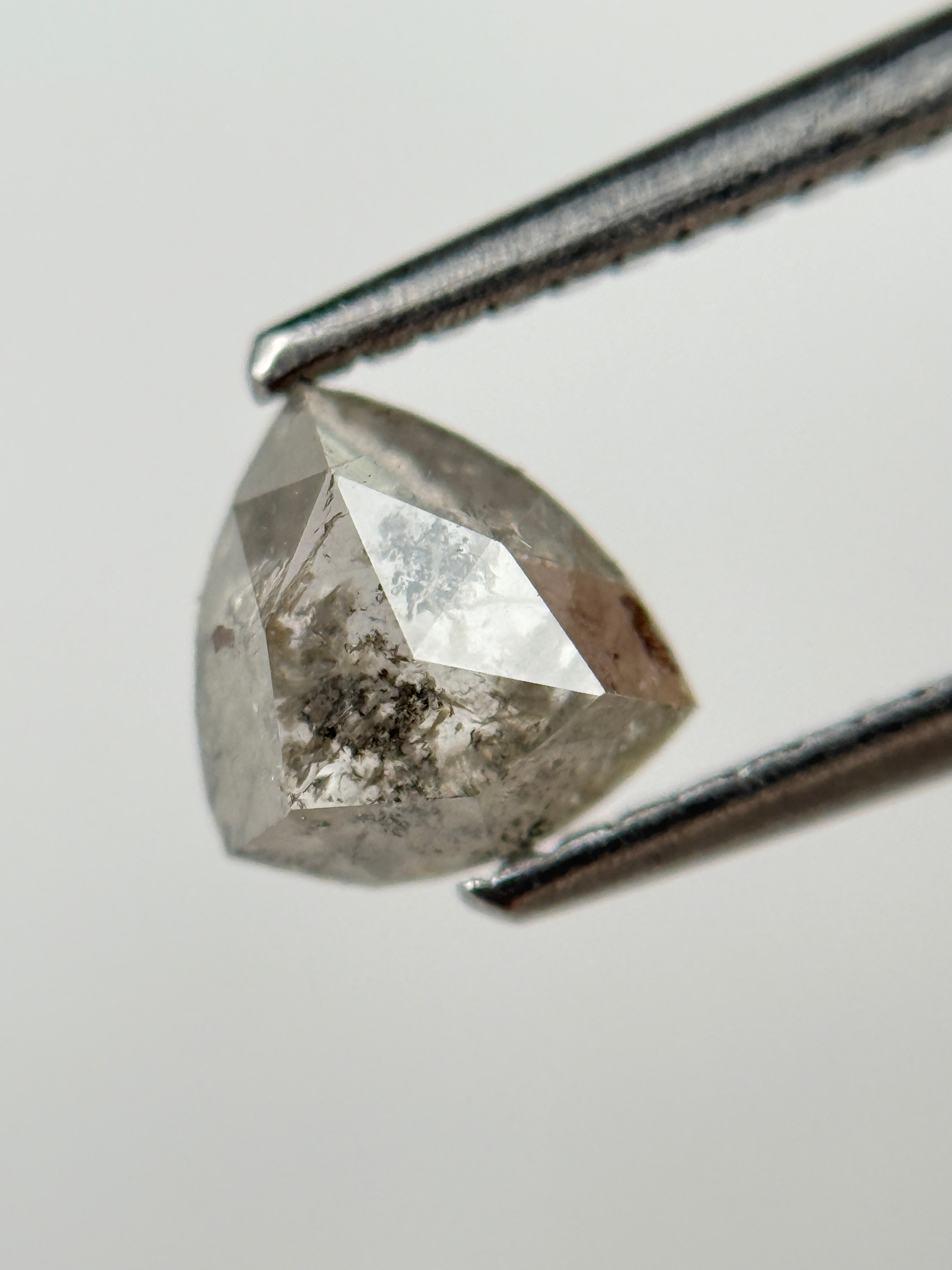 0.84 Ct Trillion Rose Cut Grey Natural Salt and Pepper Diamond