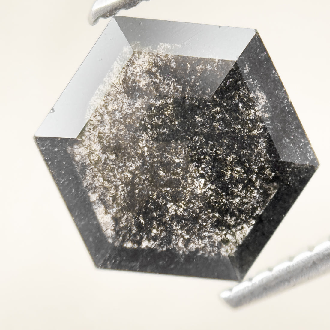 1.76 Ct Hexagon Rose Cut Grey Natural Salt and Pepper Diamond