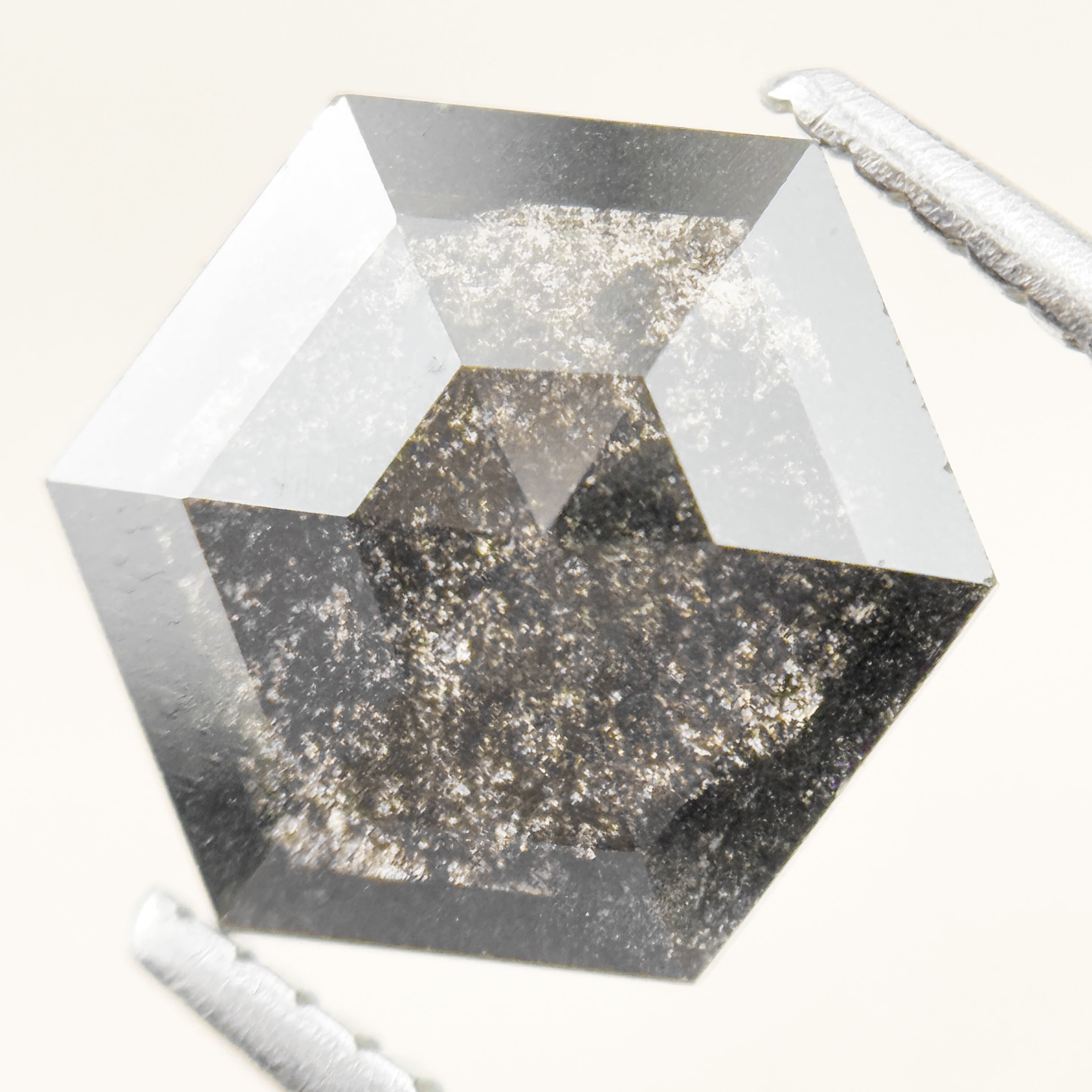 1.76 Ct Hexagon Rose Cut Grey Natural Salt and Pepper Diamond