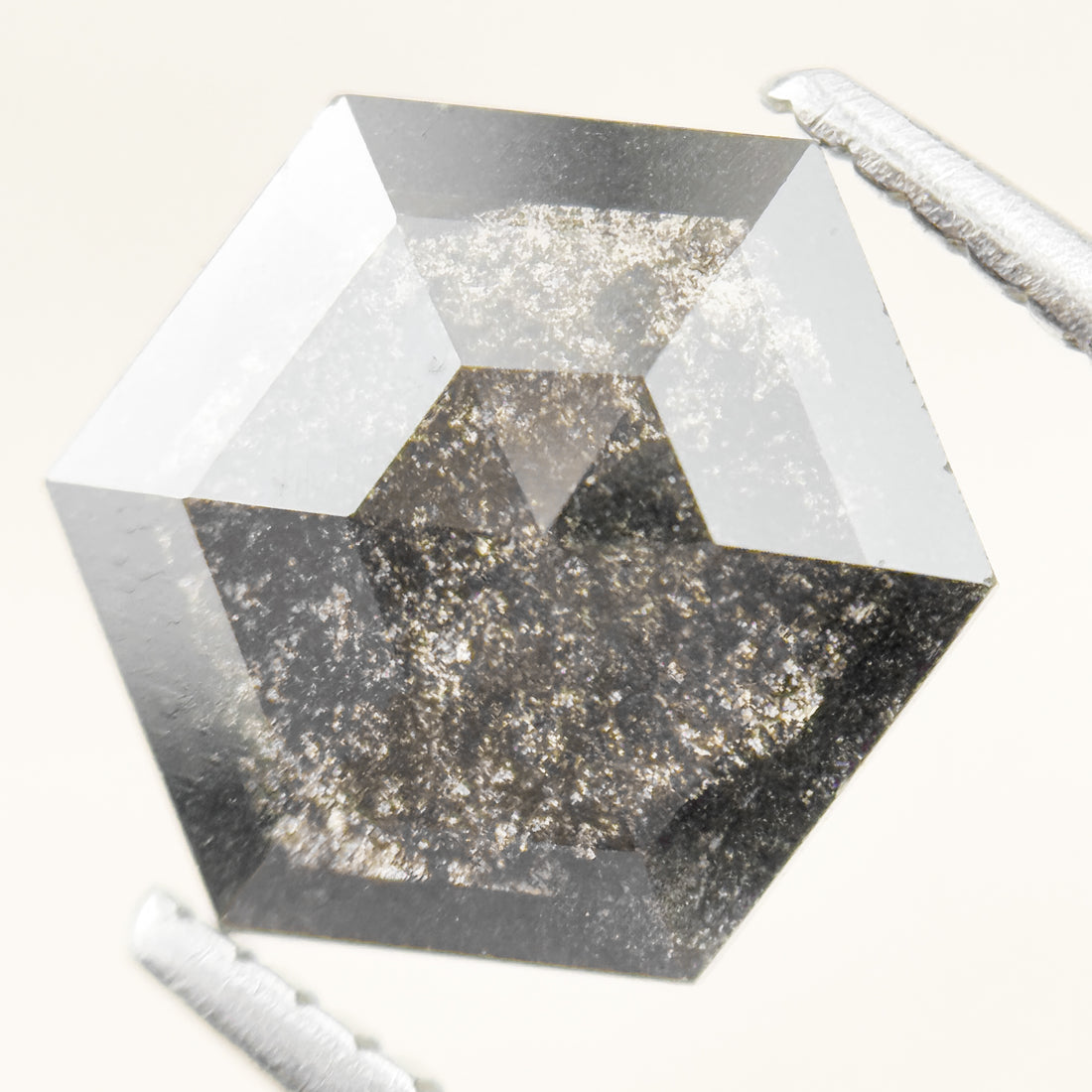 1.76 Ct Hexagon Rose Cut Grey Natural Salt and Pepper Diamond