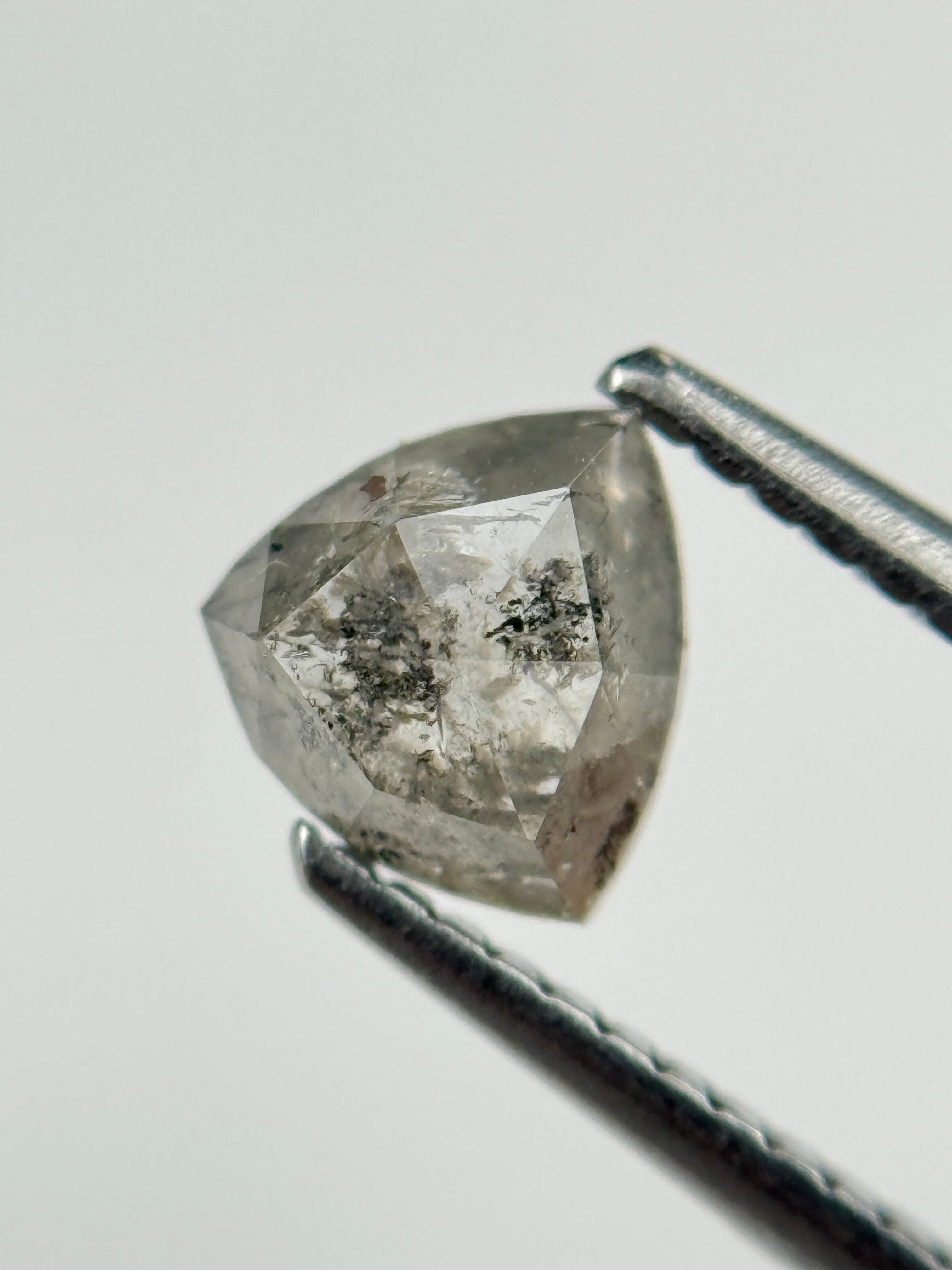 0.84 Ct Trillion Rose Cut Grey Natural Salt and Pepper Diamond