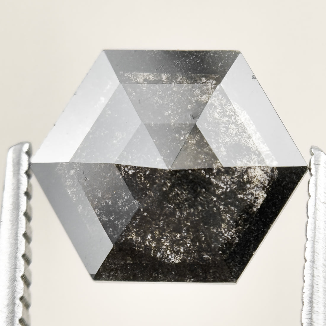 1.76 Ct Hexagon Rose Cut Grey Natural Salt and Pepper Diamond