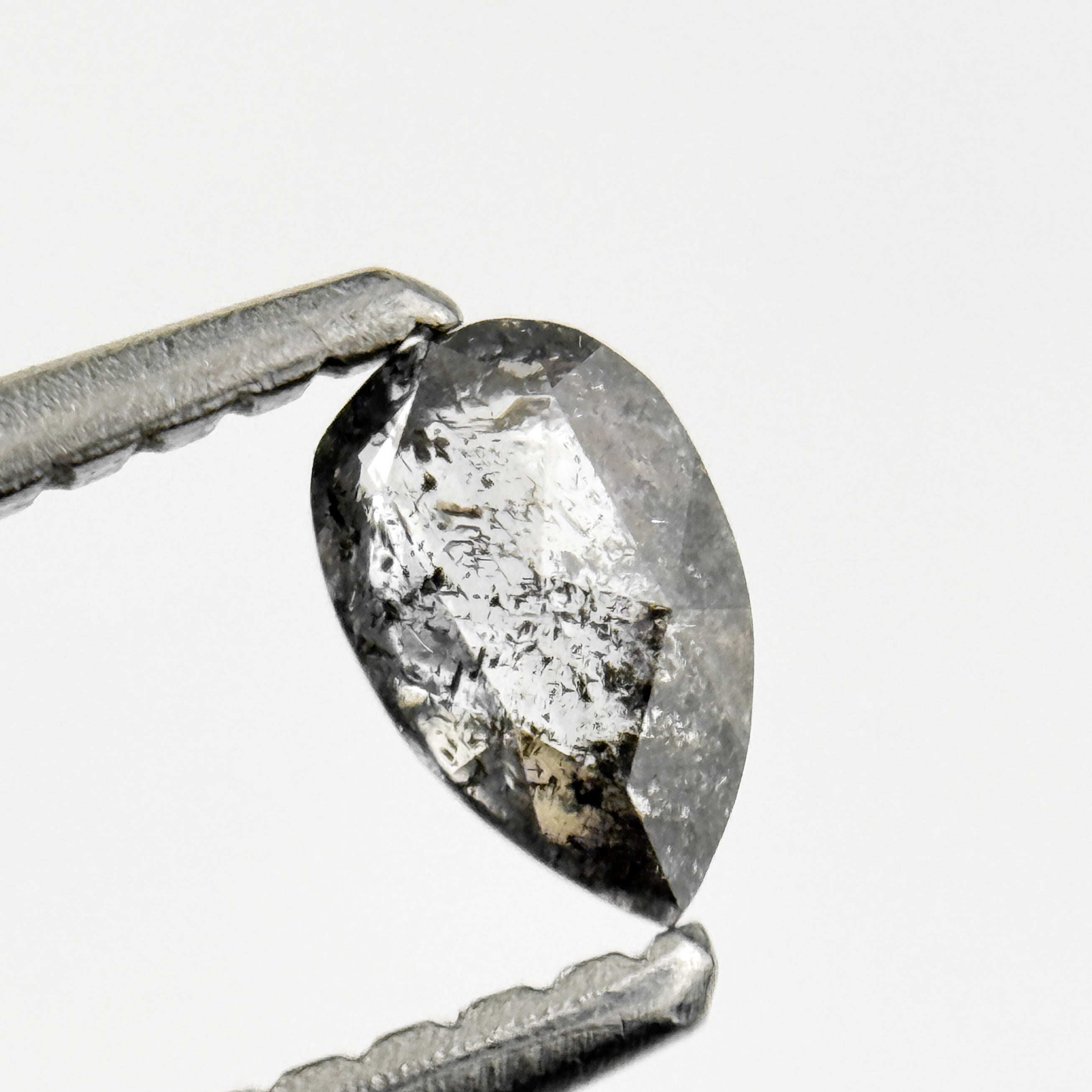 0.26 Ct Pear Rose Cut Grey Natural Salt and Pepper Diamond