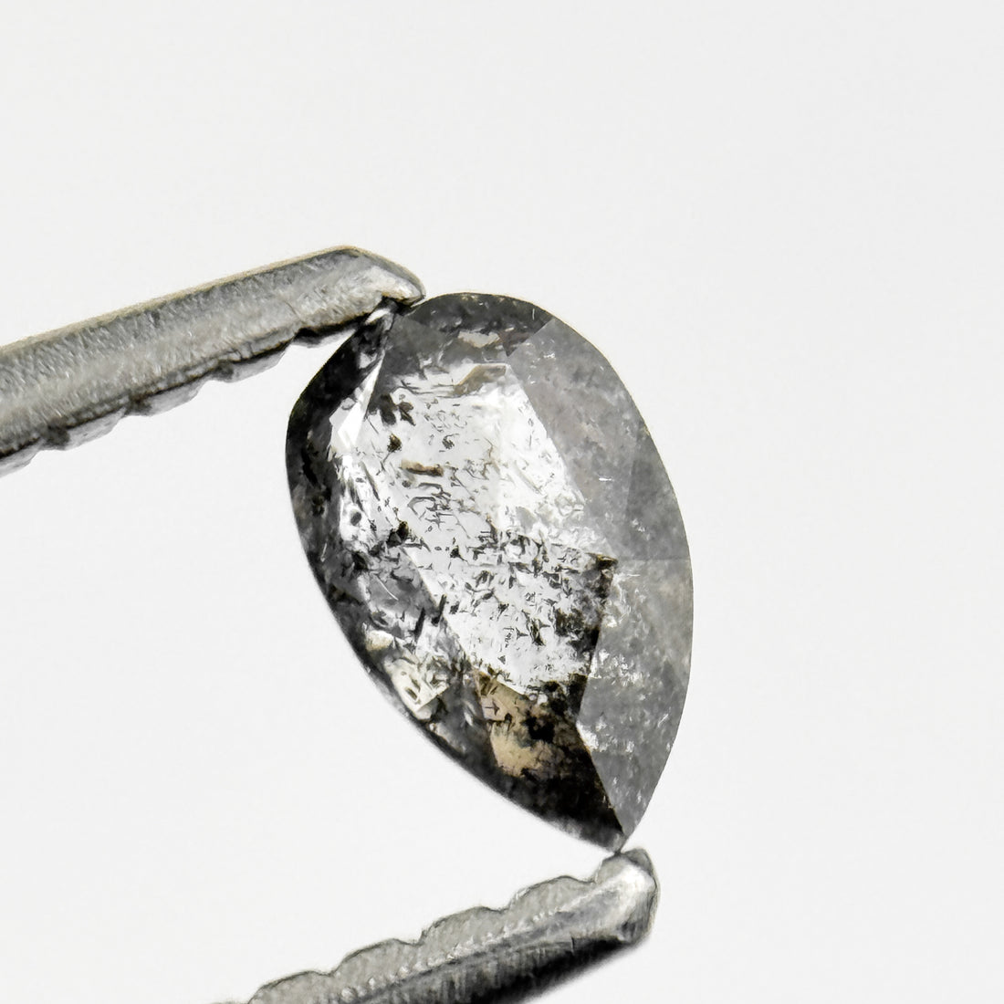 0.26 Ct Pear Rose Cut Grey Natural Salt and Pepper Diamond
